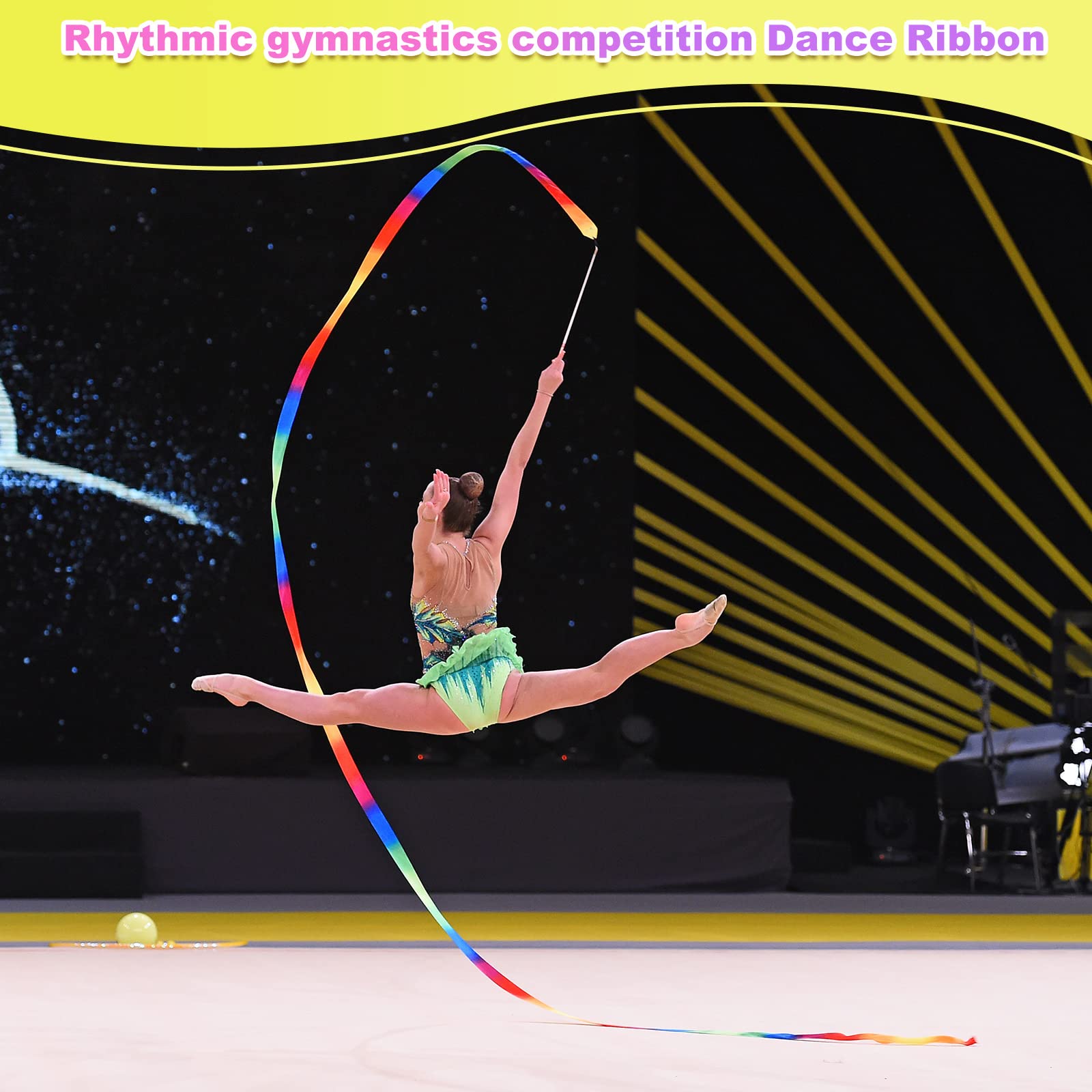 Yilloog 78.7 Inch Gymnastics Ribbon Dancing Wands - Rainbow Artistic Streamers for Twirling & Dance Performances | Perfect for Birthday Party Decorations, Girls Games & Gymnastics Practice | Great for Dance Recitals, Birthday Celebrations & Outdoor Play