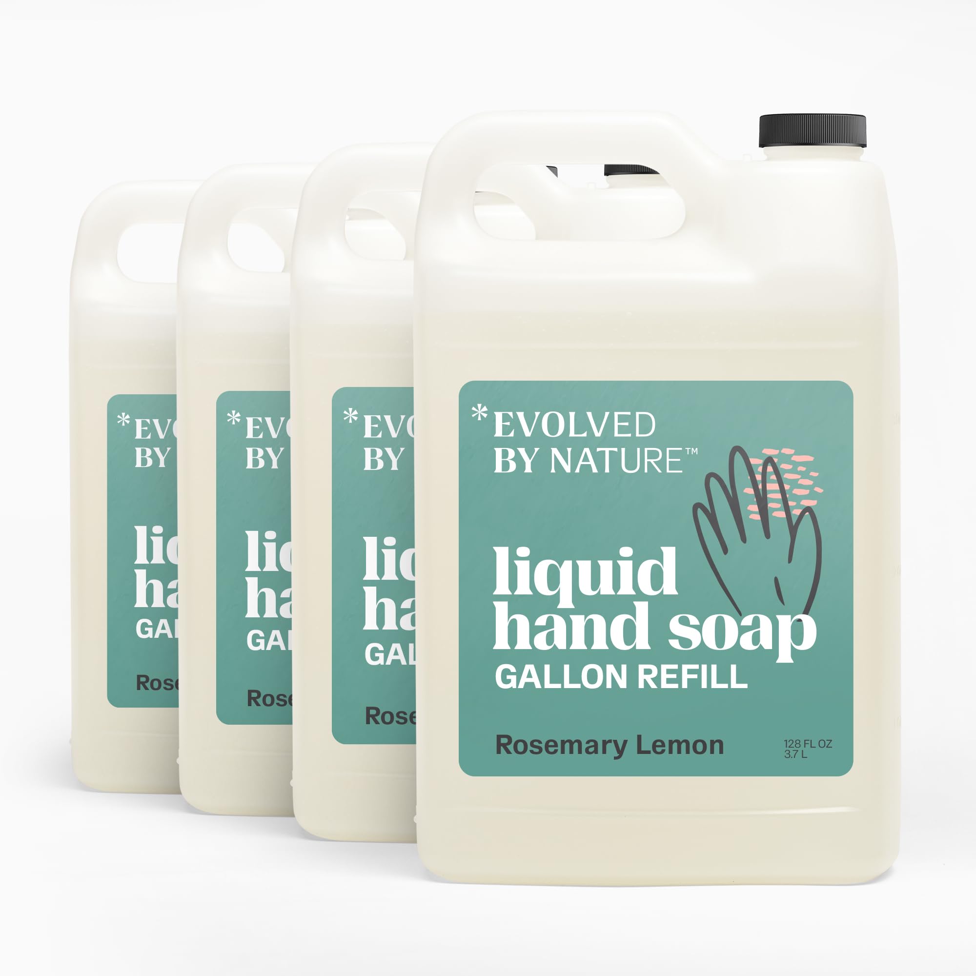 Evolved By Nature Liquid Hand Soap Refill - 128 Oz (Pack of 4) | Rosemary Lemon Scent | Biodegradable & Eco-Friendly Formula | Ideal for Home, Kitchen, Bathroom & Office Use