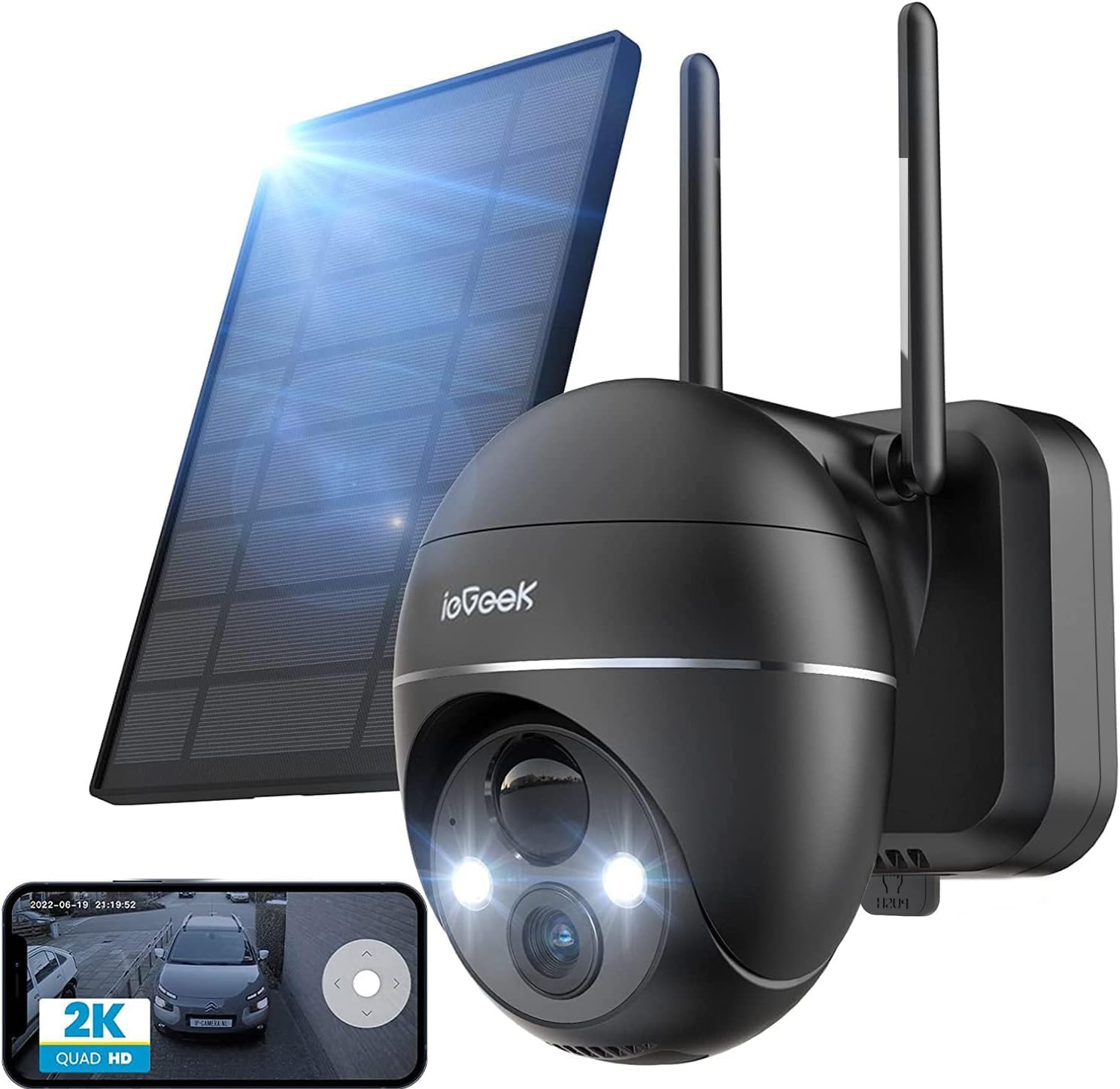 ieGeek 2K Wireless Solar Security Camera Outdoor - 360° PTZ WiFi CCTV with 5200mAh Battery, PIR Motion Detection, 355° Pan & 120° Tilt - Perfect for Home Surveillance, Yard Monitoring, and Property Protection