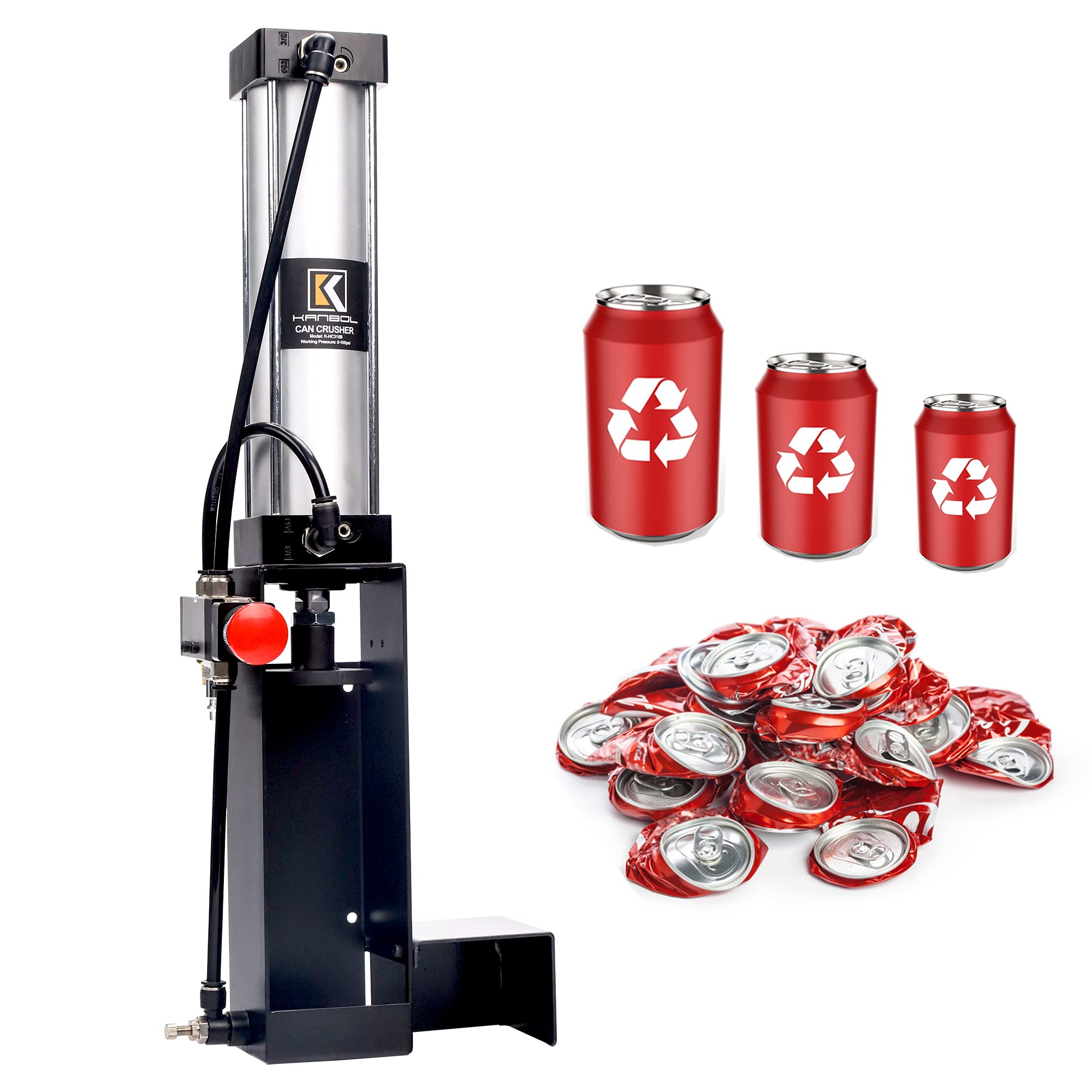 **Pneumatic Can Crusher for Recycling 6oz 12oz 16oz 24oz Aluminum Cans - Wall Mounted Air Can Crusher & Soda Can Crusher (Black) - Perfect for Home, Garage, or Recycling Centers**