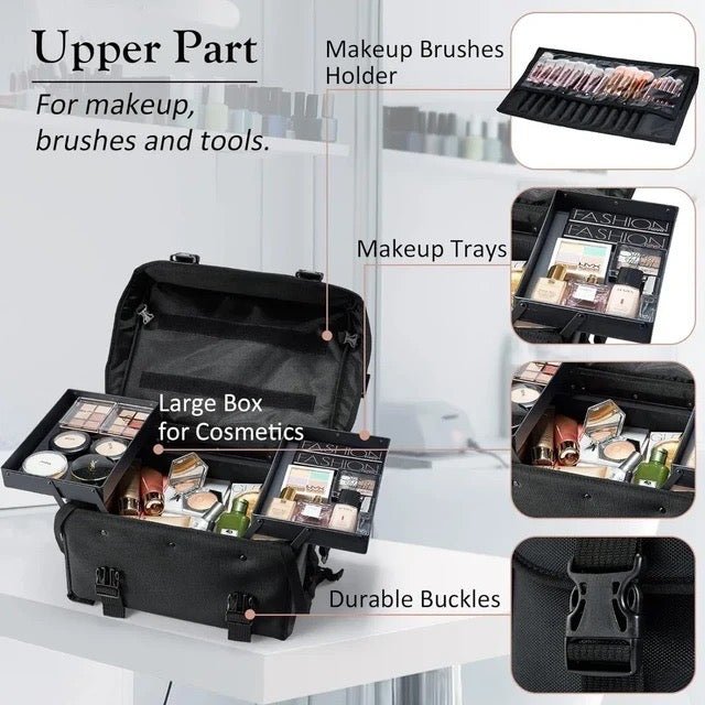 4 Lockable 360° Rolling Casters Professional Makeup Train Case - Portable Beauty Trolley for Hairstylists, Nail Technicians & Cosmetologists | Perfect for Salon, Spa & Mobile Beauty Services
