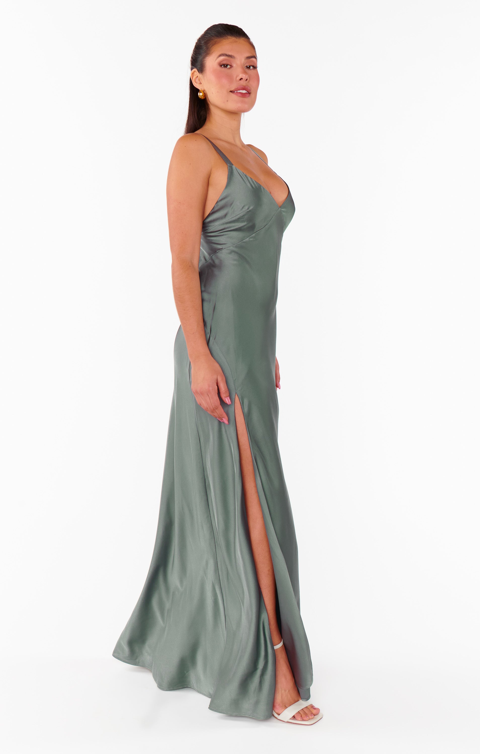 Anderson Maxi Dress - Deep Sage Luxe Satin for Women | Elegant Evening Gown, Wedding Guest Dress & Summer Party Outfit