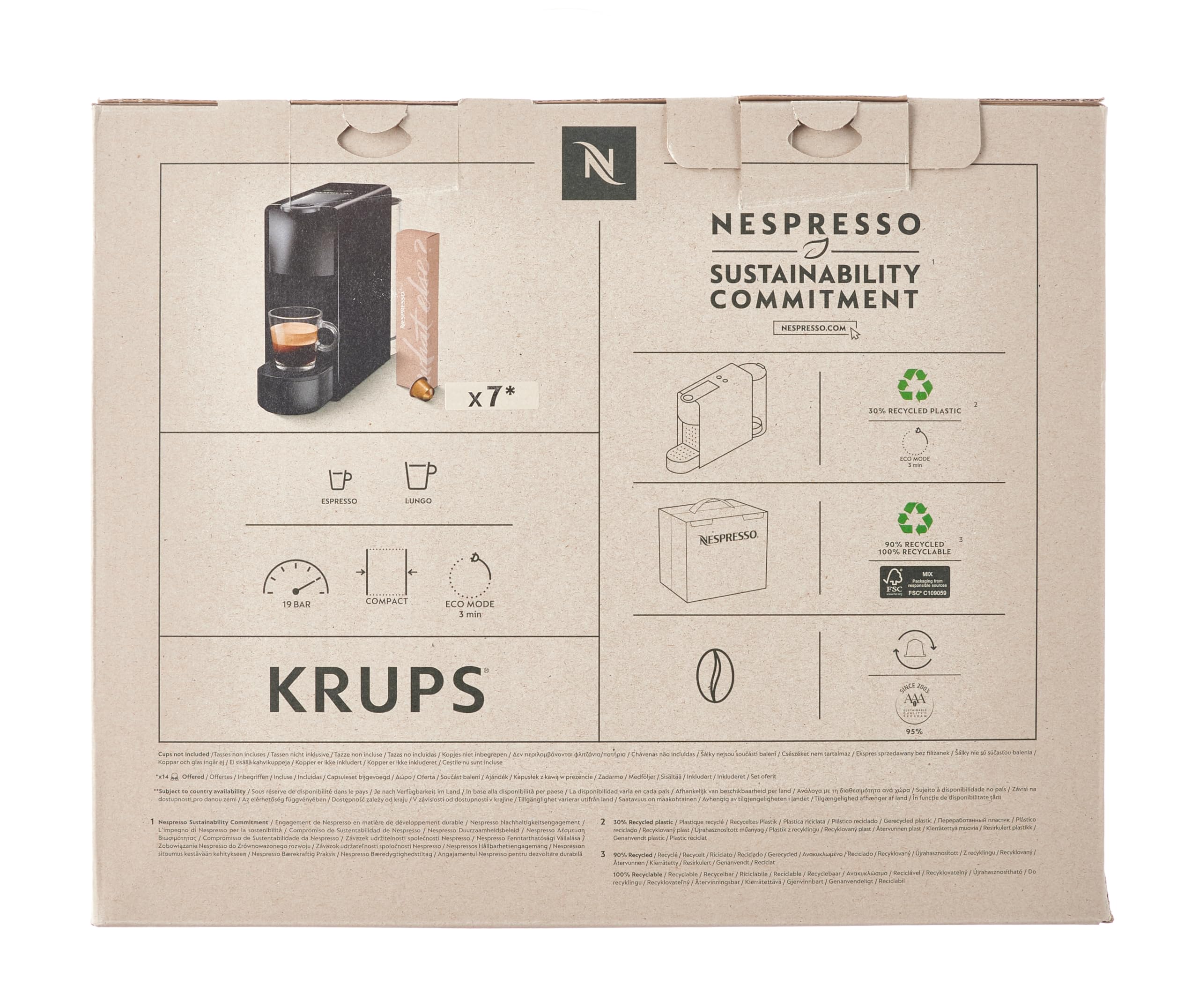 Nespresso Krups XN110BRD Essenza Mini Compact Coffee Capsule Machine - 0.6L Capacity, 19 Bar Pressure, Energy Saving Mode, Grey Color, Energy Class A - Perfect for Home, Office & Small Spaces