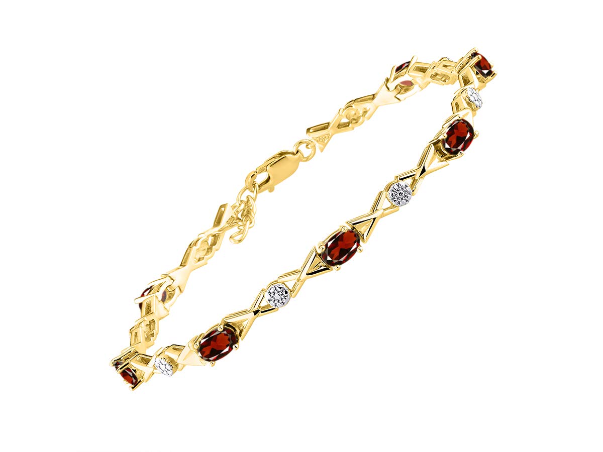 RYLOS Women's Yellow Gold Plated XOXO Hugs & Kisses Tennis Bracelet - 10 Genuine Diamond & Gemstone Adjustable Friendship Bracelet (Fits 7