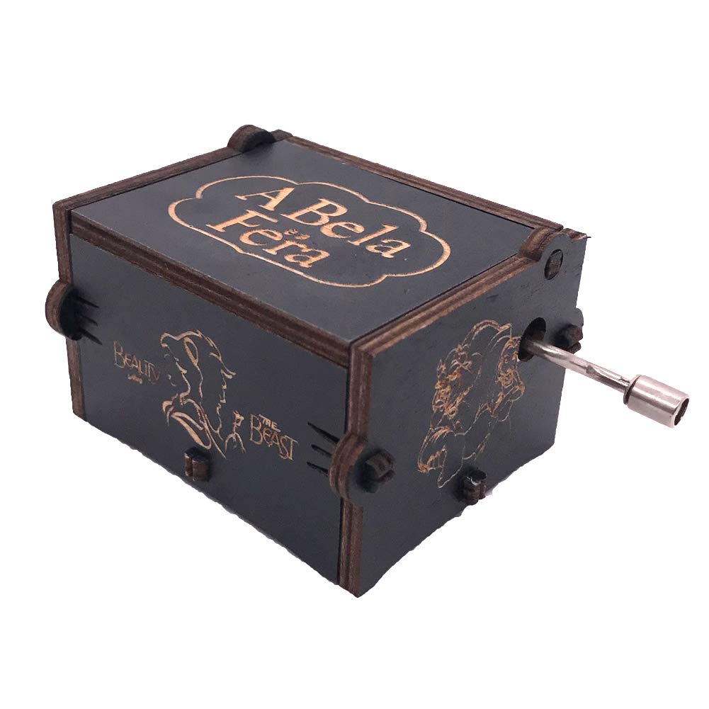 Beauty and The Beast Hand Crank Music Box - Wooden Carved Musical Box with Theme Song - Perfect for Disney Fans, Home Decor & Gift Giving