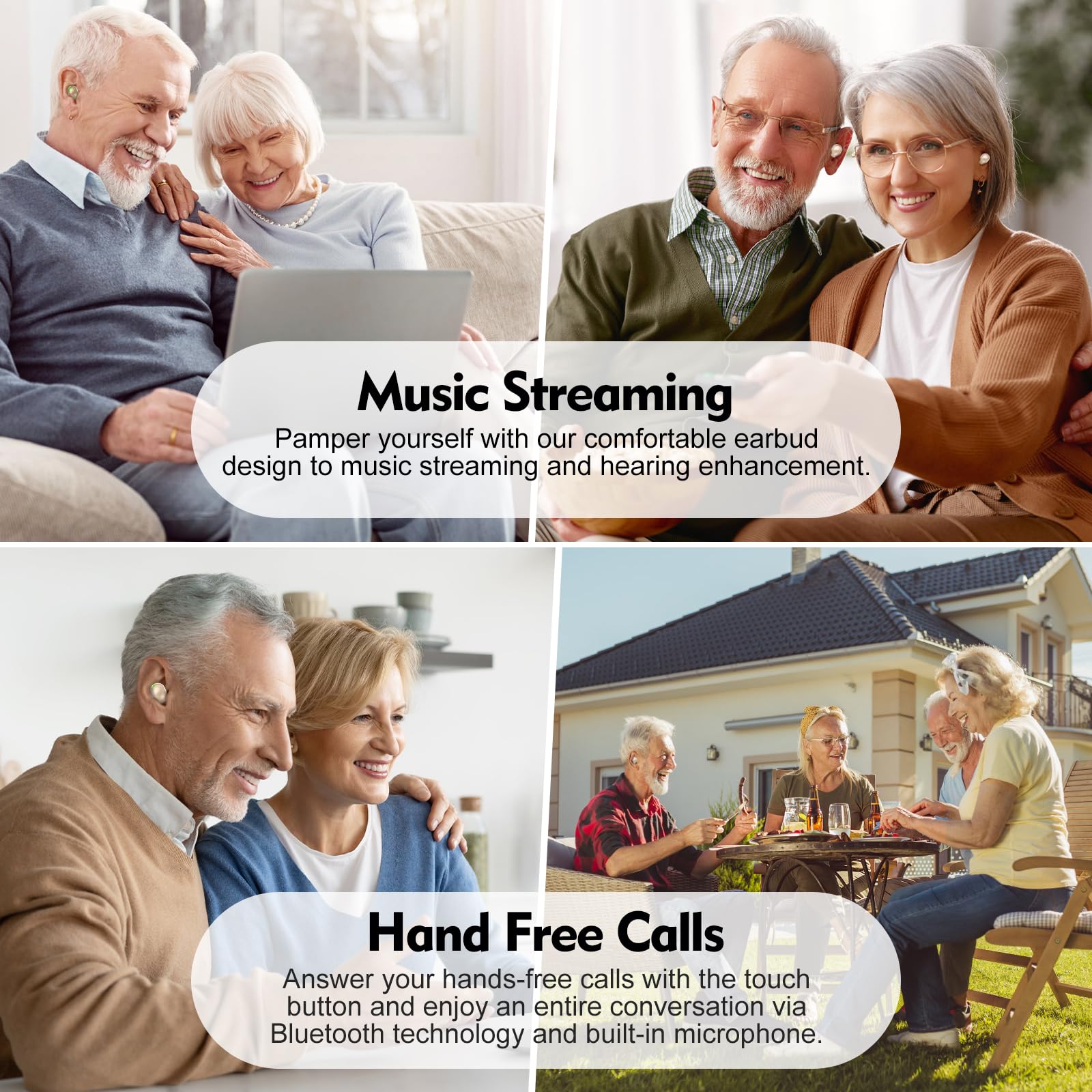 Bluetooth Hearing Aids for Seniors - Rechargeable Hearing Amplifier with Charging Case - Dual Microphone Noise Reduction for Mild to Moderate Hearing Loss (Beige) - Perfect for TV Watching, Conversations & Outdoor Activities