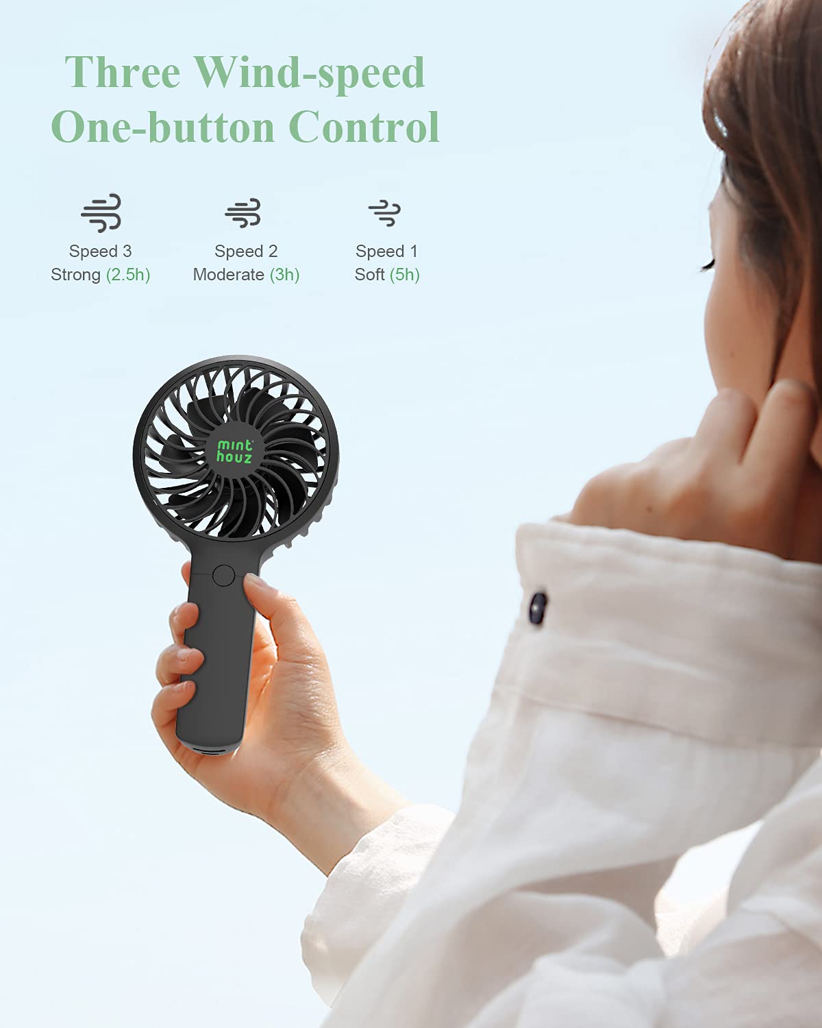 Minthouz Handheld Fan - Mini Portable USB Rechargeable Personal Fan with 90° Auto Head Shaking, 3 Speed Settings, 2000mAh Battery - Perfect for Office, Home, Travel, Gym & Outdoor Activities (Stylish Design for Women, Men & Kids)