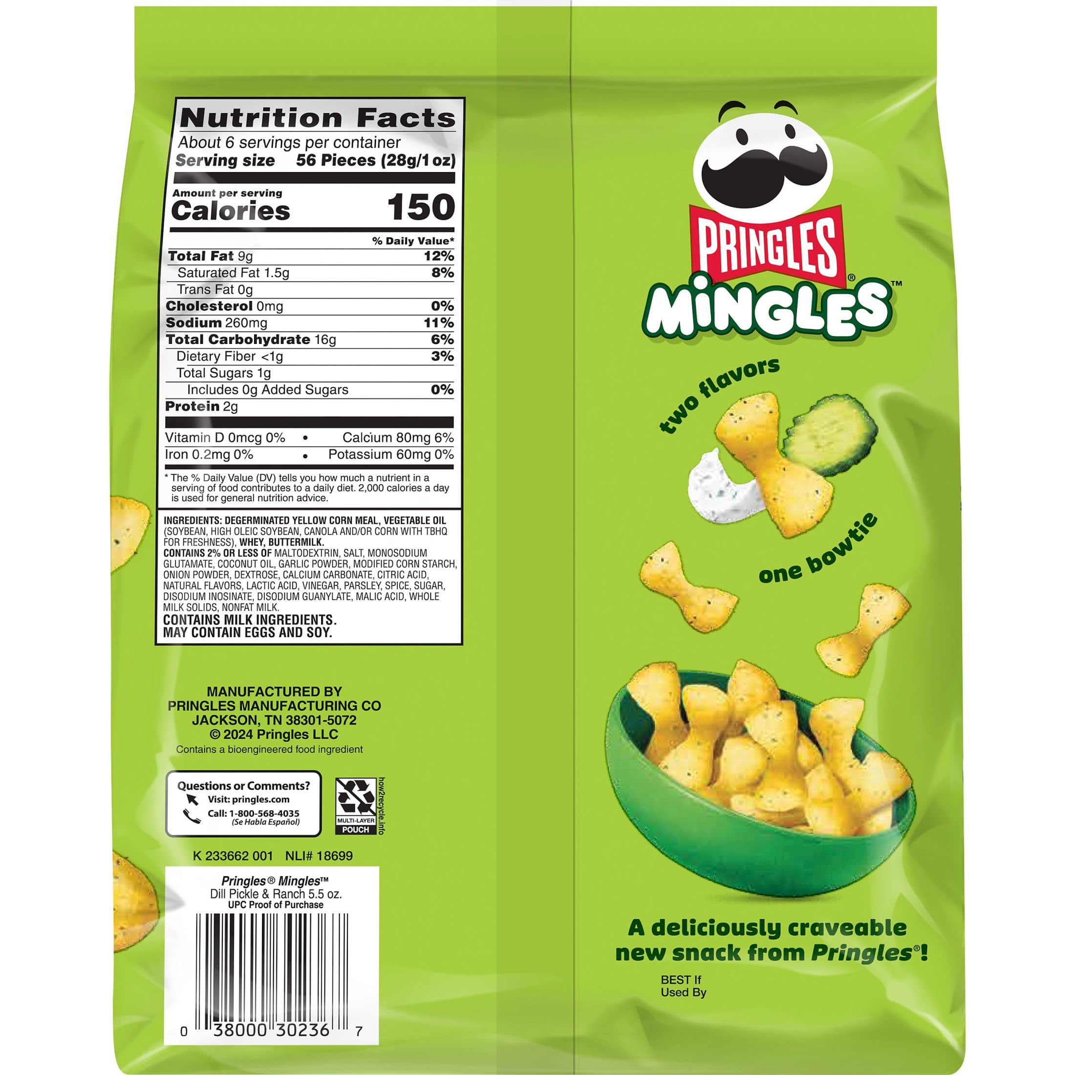Pringles Mingles Puffed Snacks - Dill Pickle & Ranch Flavor - 6 Pack of Crunchy Salty Snacks for Parties, Road Trips & Movie Nights