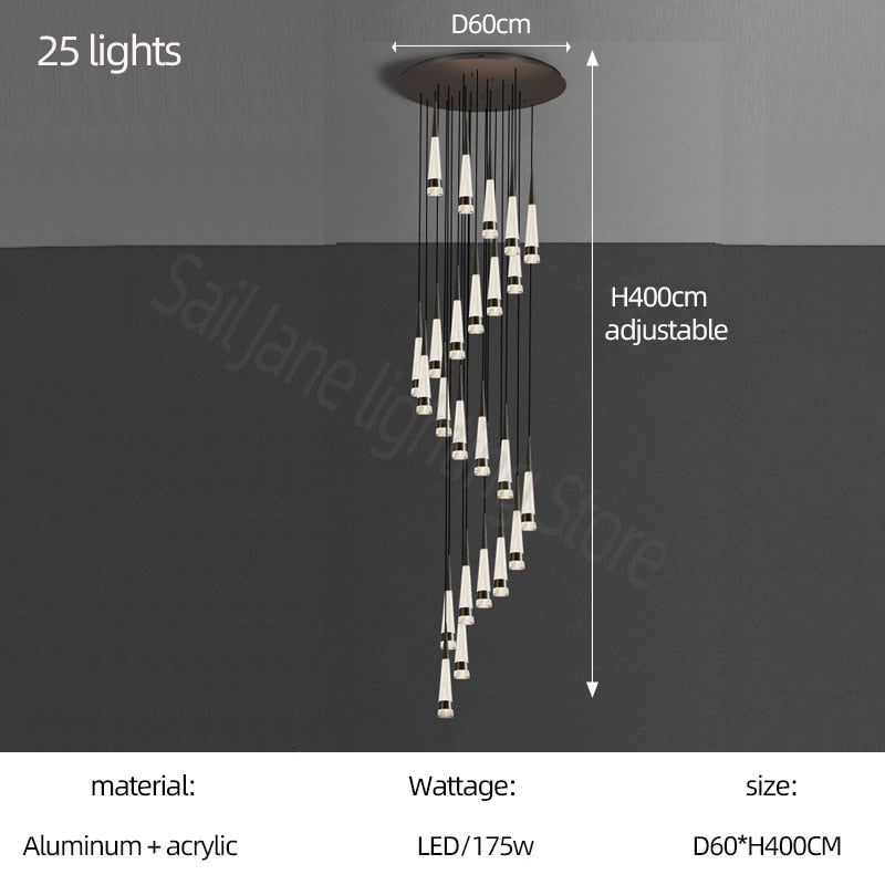 Spiral Cones Staircase Chandelier - Elegant Modern Lighting Fixture for Stairwell, Foyer & Entryway Decor