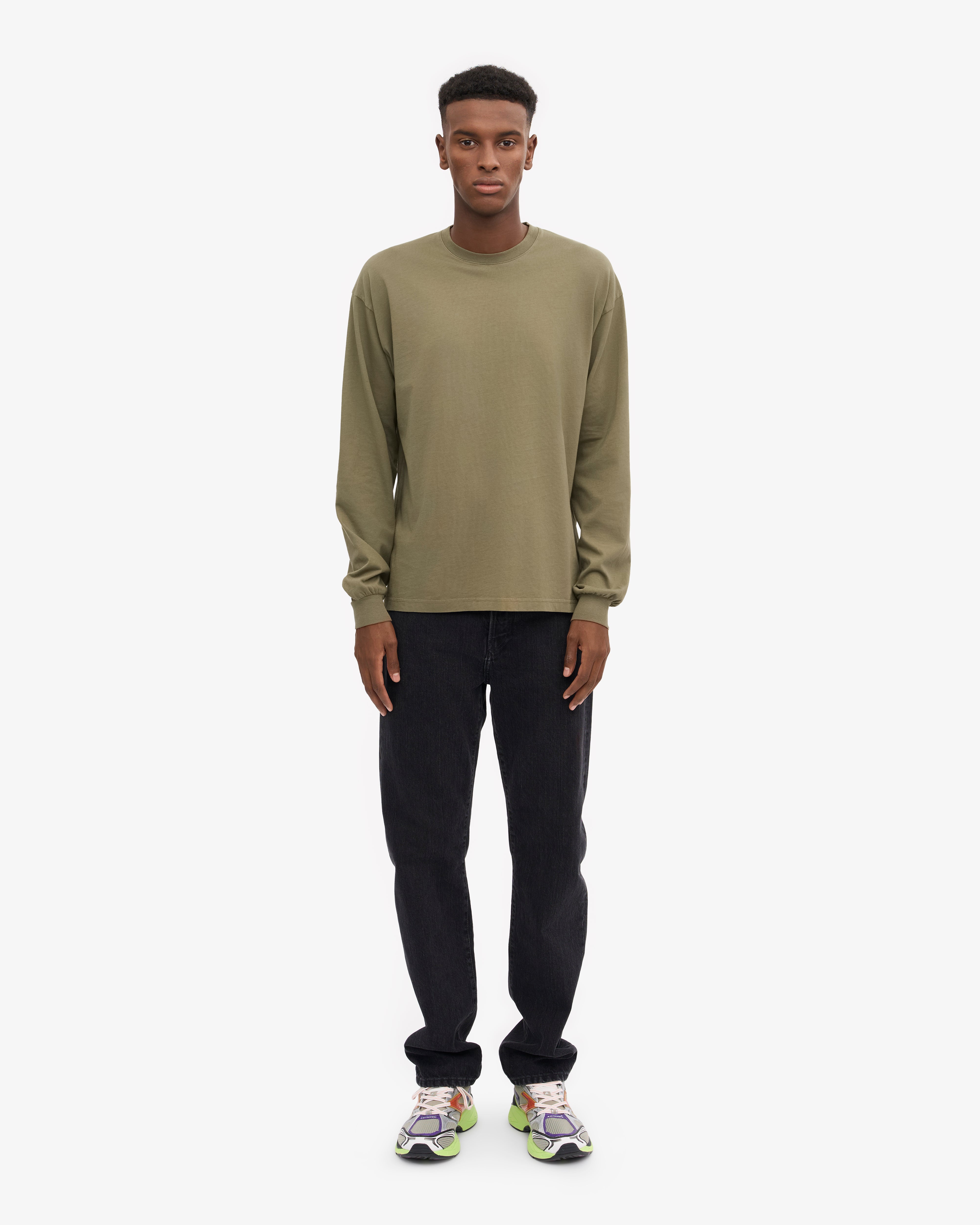 Organic Oversized Long Sleeve T-Shirt for Women - Soft Cotton Dusty Olive Green Top - Casual Loungewear & Streetwear Outfit