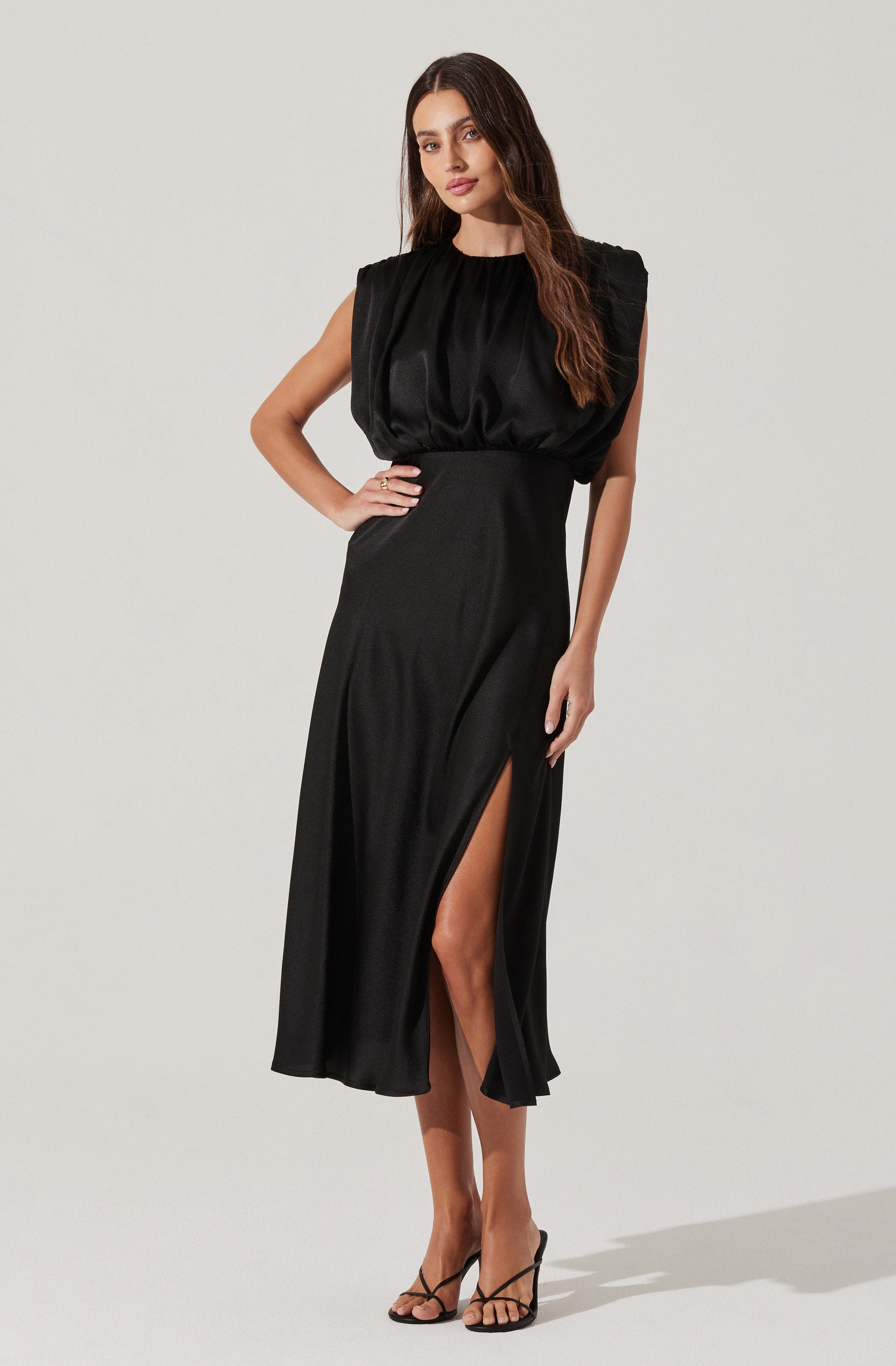 Elegant Satin Midi Dress for Women - Flowy Blouson Style Party & Evening Gown - Perfect for Weddings, Cocktails and Special Occasions