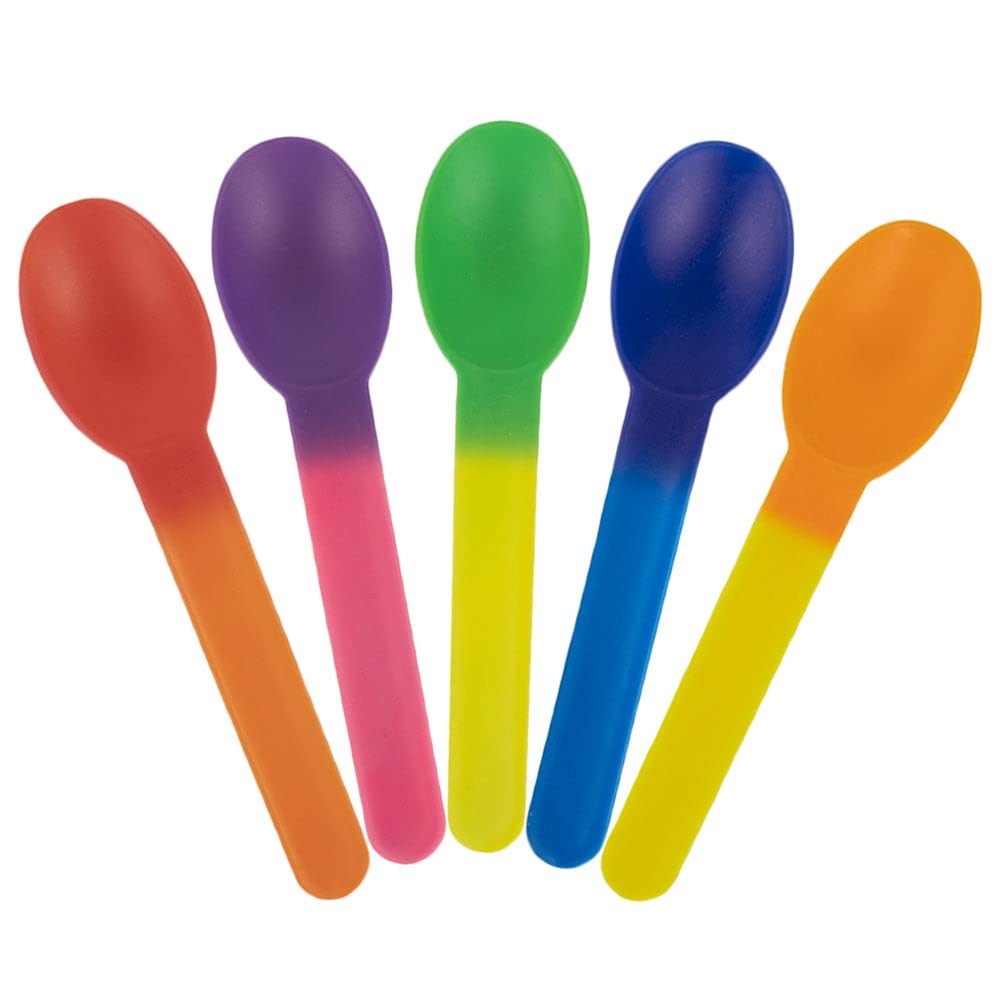 25-Pack Color Changing Plastic Spoons - Magical Rainbow Mix | Dishwasher Safe & Reusable Frozen Treat Utensils | Perfect for Ice Cream, Yogurt & Party Desserts