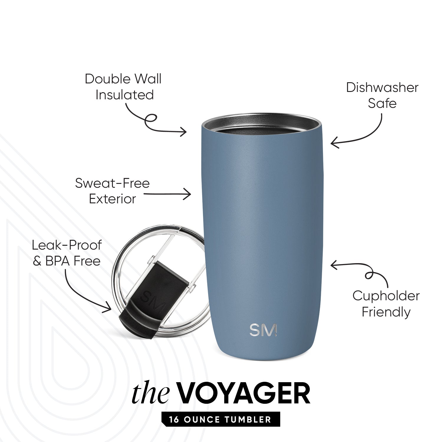 Voyager 20oz Insulated Tumbler with Clear Flip Lid & Straw - Leakproof Stainless Steel Travel Mug for Hot & Cold Drinks - Perfect for Office, Gym, Hiking & Outdoor Activities