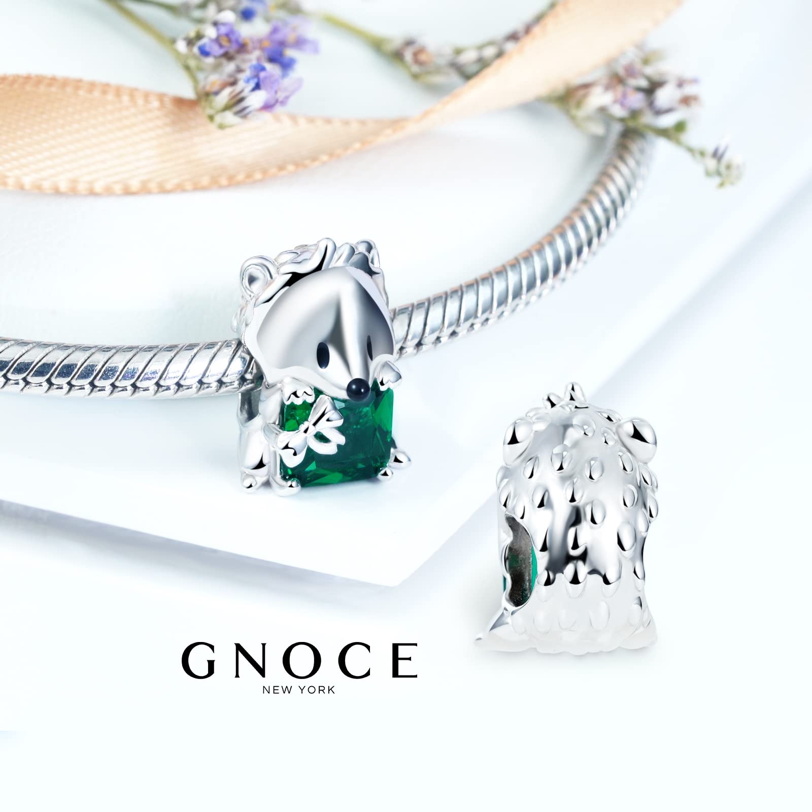 GNOCE 925 Sterling Silver Animal Charms - Cute Hedgehog, Wolf & Fox Heart Bead Jewelry for Women | Perfect Gift for Wife, Snake Chain Bracelet & Necklace | Ideal for Casual Wear, Date Nights & Special Occasions