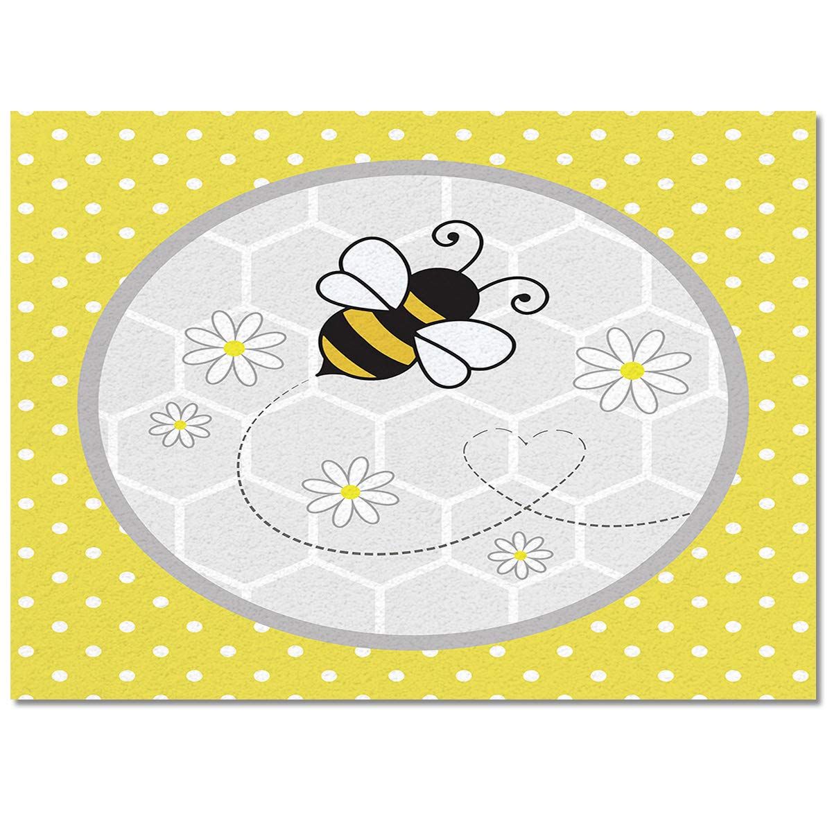 5'x8' Bee and Daisy Area Runner Rug - Washable Indoor/Outdoor Carpet for Kitchen, Living Room, Bathroom, Bedroom, Classroom & Laundry Room - Yellow Polka Dot Grey Honeycomb Welcome Mat for Entryway, Office Desk & Front Door Decor