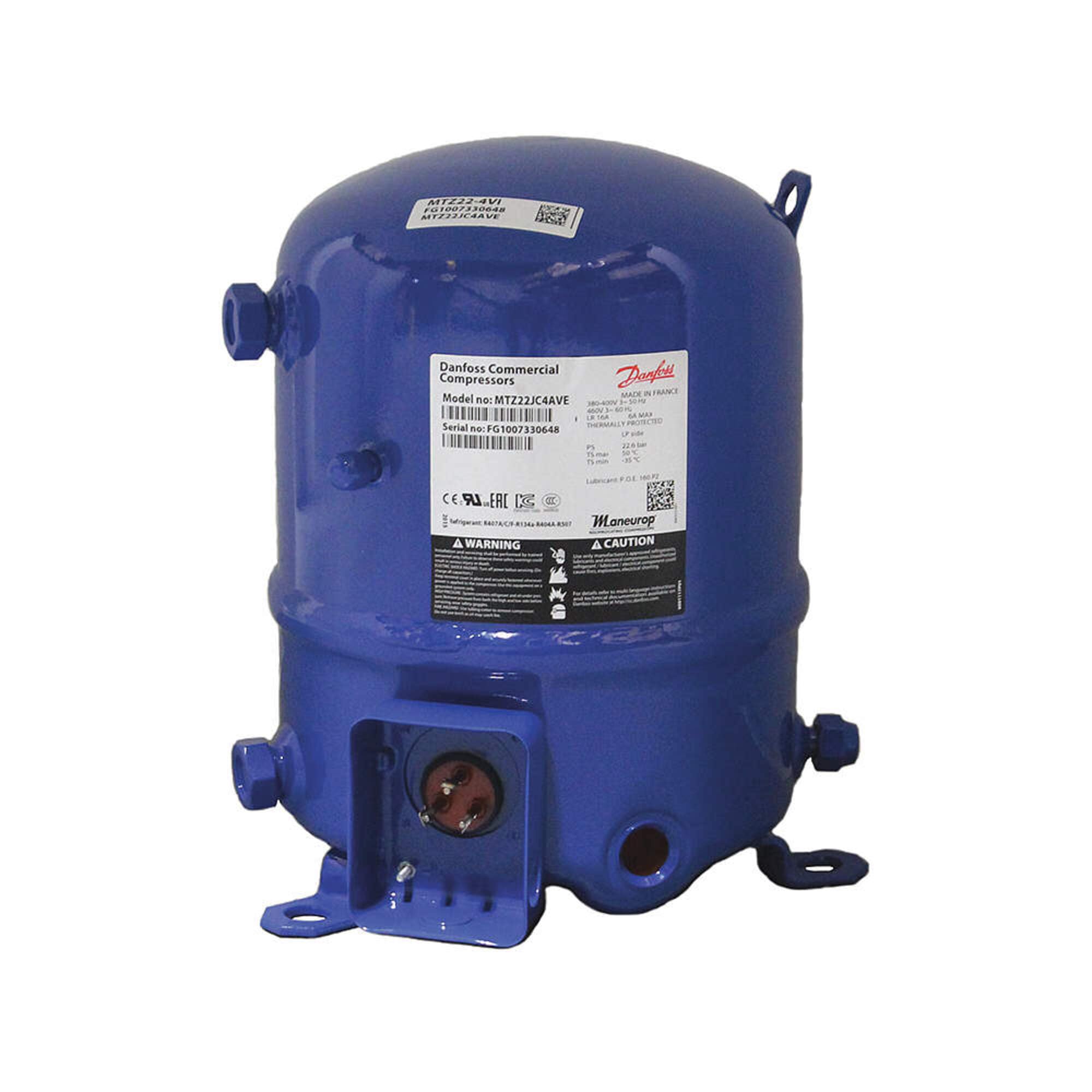 Danfoss MTZ22-4VI 460V 3 Phase 2 Ton Commercial Refrigeration Compressor - Ideal for Supermarket Freezers & Restaurant Walk-in Coolers