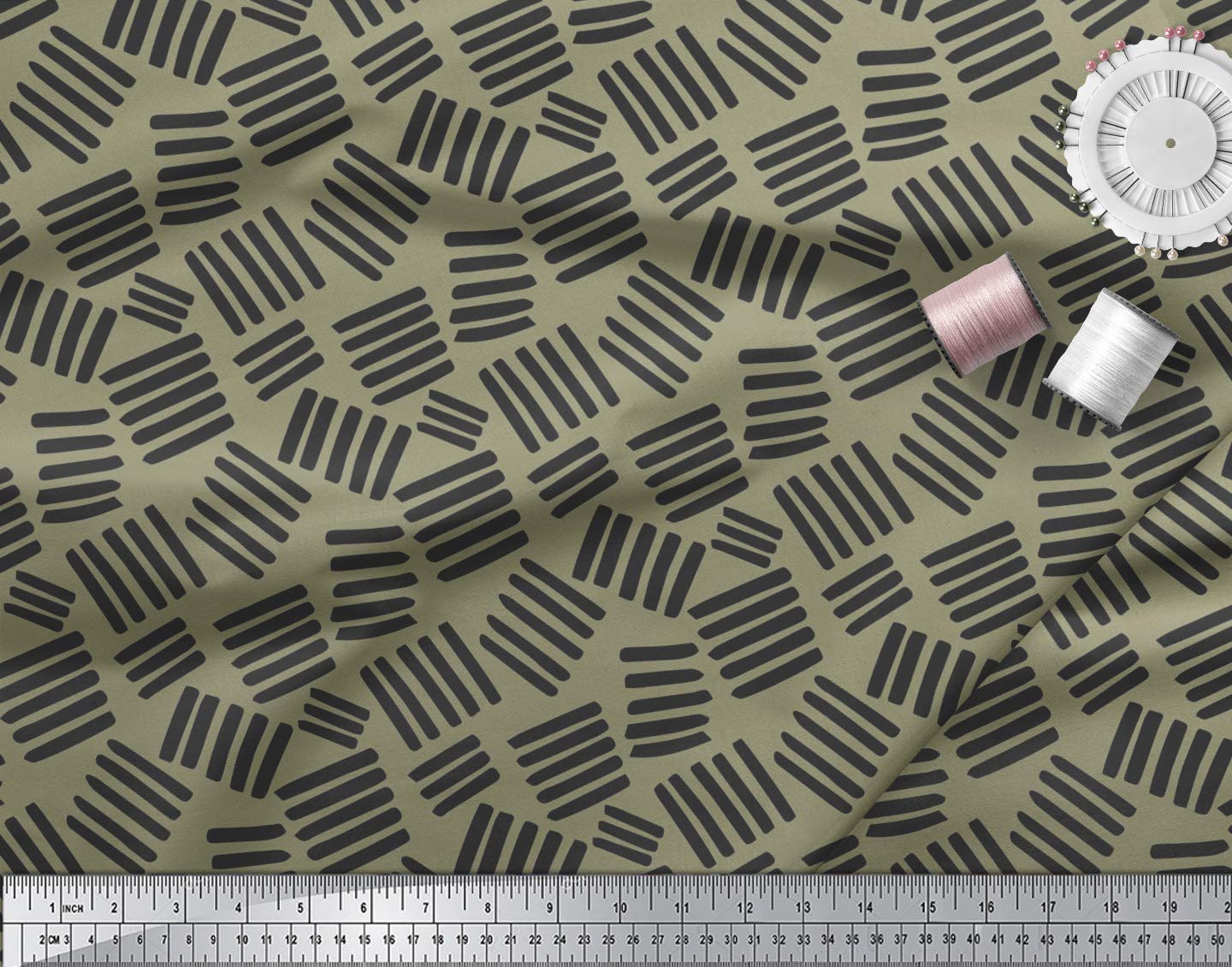 Soimoi Moss Georgette Green Fabric by The Yard - 42 Inch Wide Brush Stroke Abstract Printed Textile for Dresses, Scarves & Home Decor | Artistic Floral Design Fashion Fabric for DIY Sewing Projects