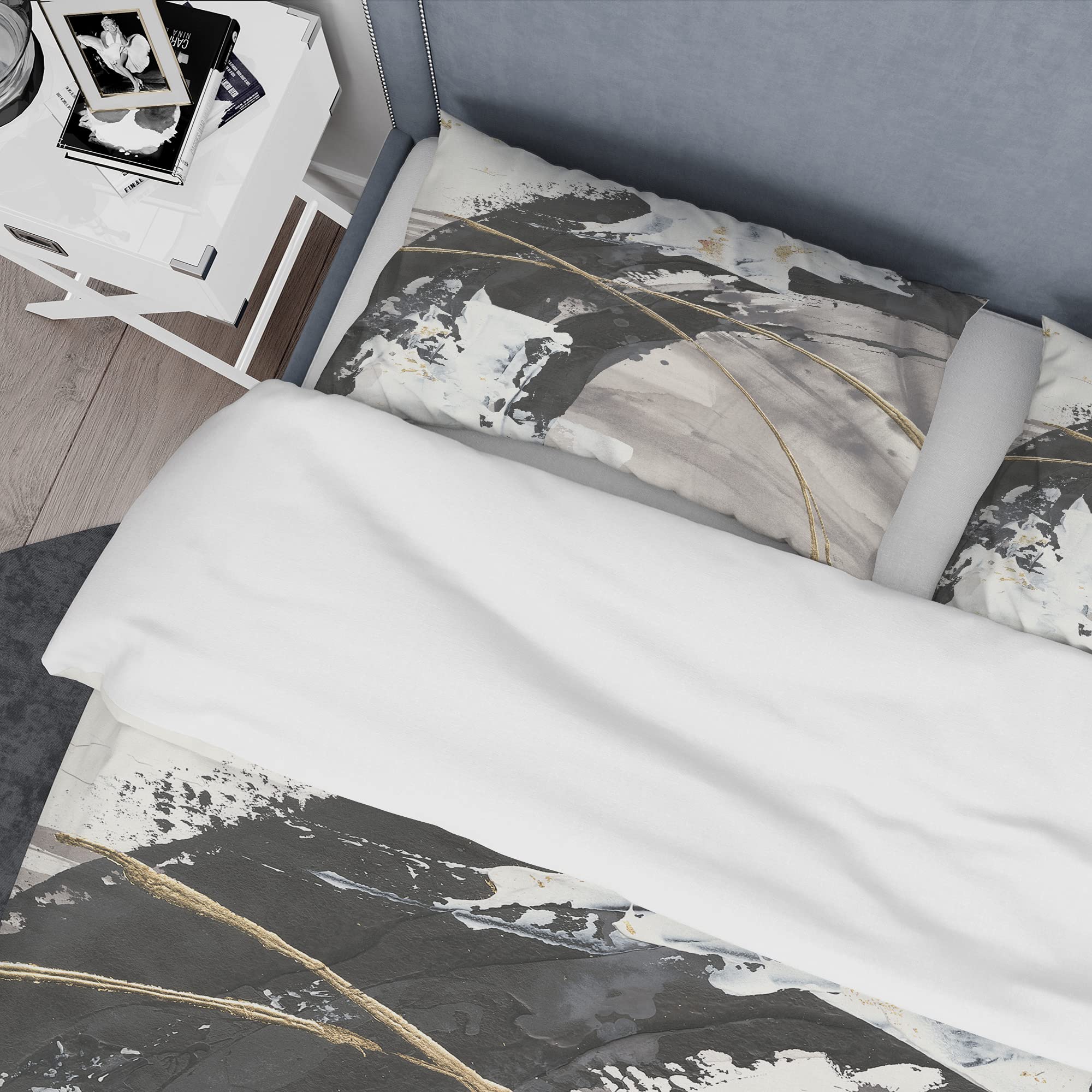 Modern Abstract Duvet Cover Set King - Black Contemporary Bedding for All Seasons