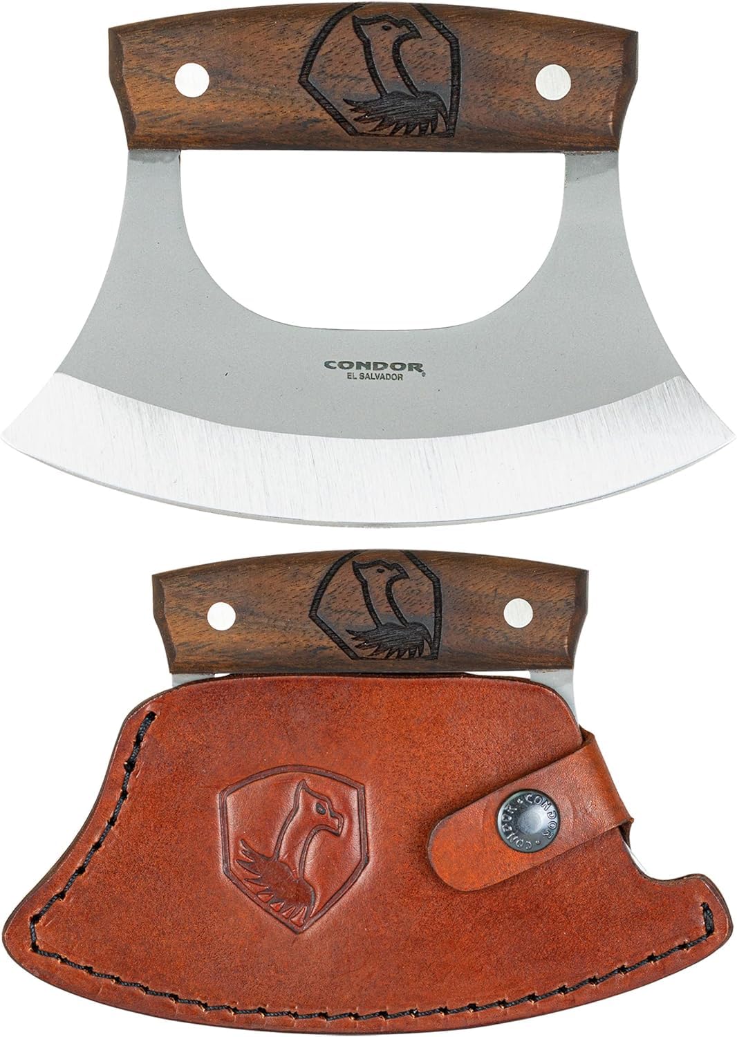 Condor Tool & Knife Ulu Knife - 1075 High Carbon Steel Blade with Walnut Handle & Leather Sheath - Perfect for Chopping Vegetables, Meat, Herbs - Great for Kitchen, Camping, Survival & Outdoor Cooking