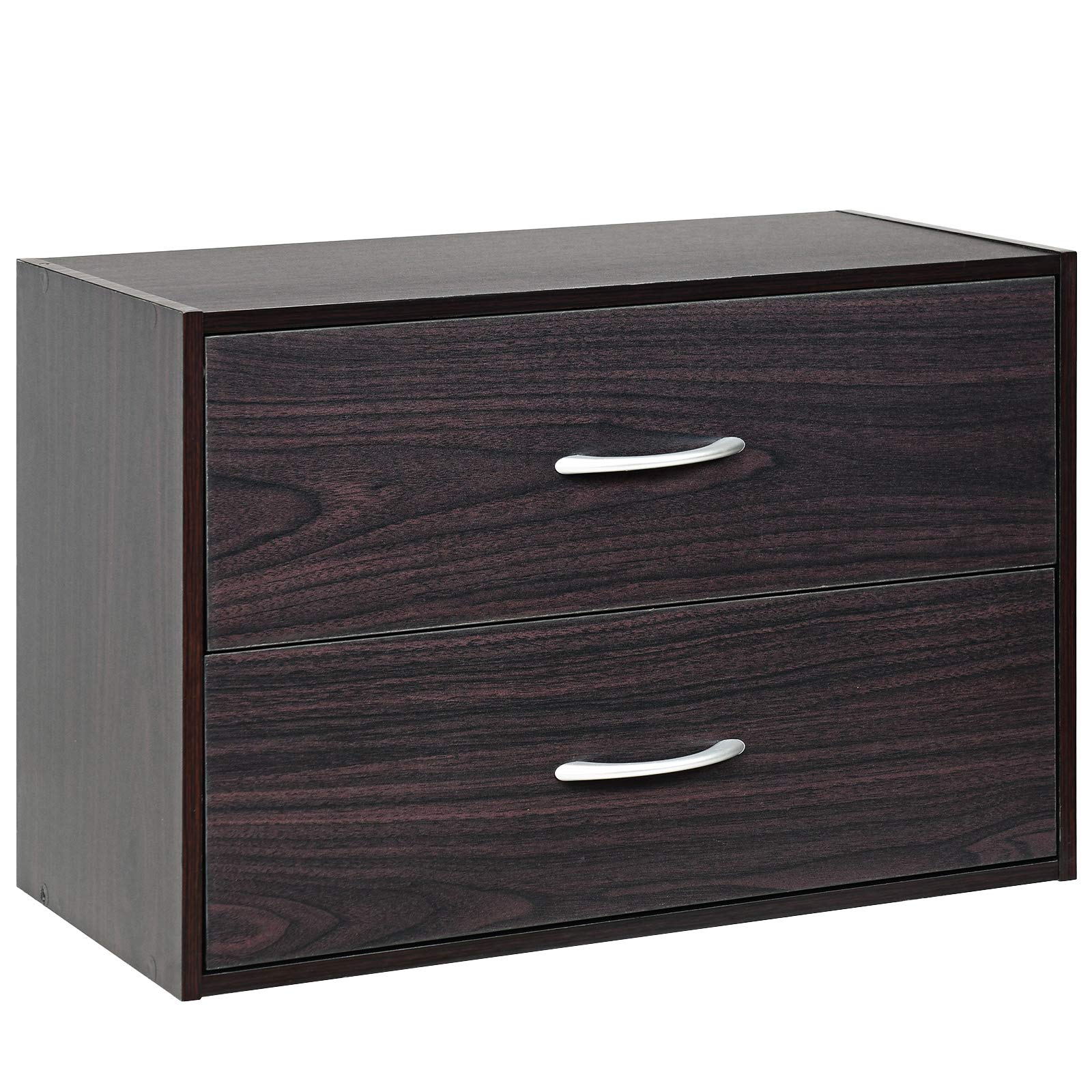 Giantex Stackable 2-Drawer Horizontal Dresser Organizer with Handles - Espresso Storage Cube for Bedroom, Living Room & Office - Perfect for Clothes, Office Supplies & Home Organization