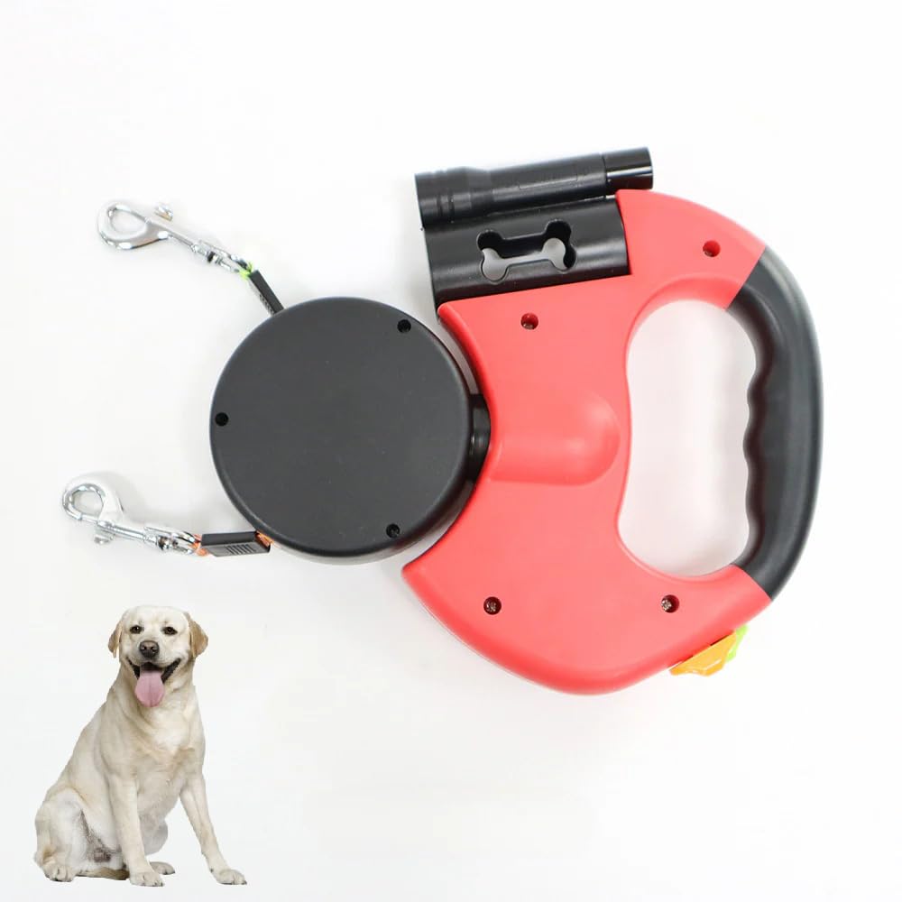 **PawLite Duo Dual Dog Leash - Innovative Adjustable Pet Walking Strap for Two Dogs, Strong & Flexible Rope Leash for Safe Walks (Red) - Perfect for Park Adventures, Hiking & Daily Dog Walks**