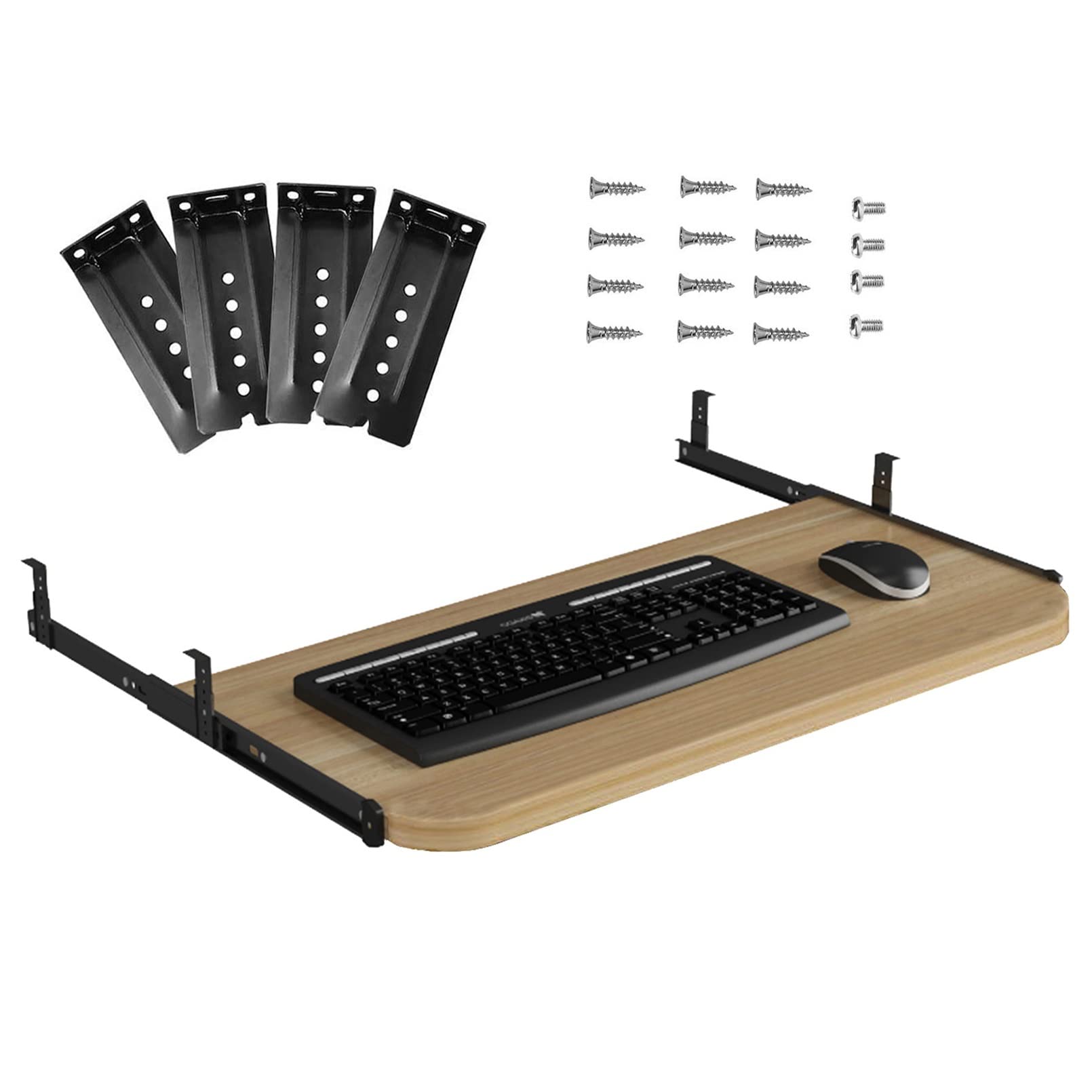 Ergonomic Wooden Keyboard Tray Under Desk - Adjustable Keyboard Drawer with Mouse Storage, 70x27cm (White) - Perfect for Home Office & Gaming Setup to Improve Posture