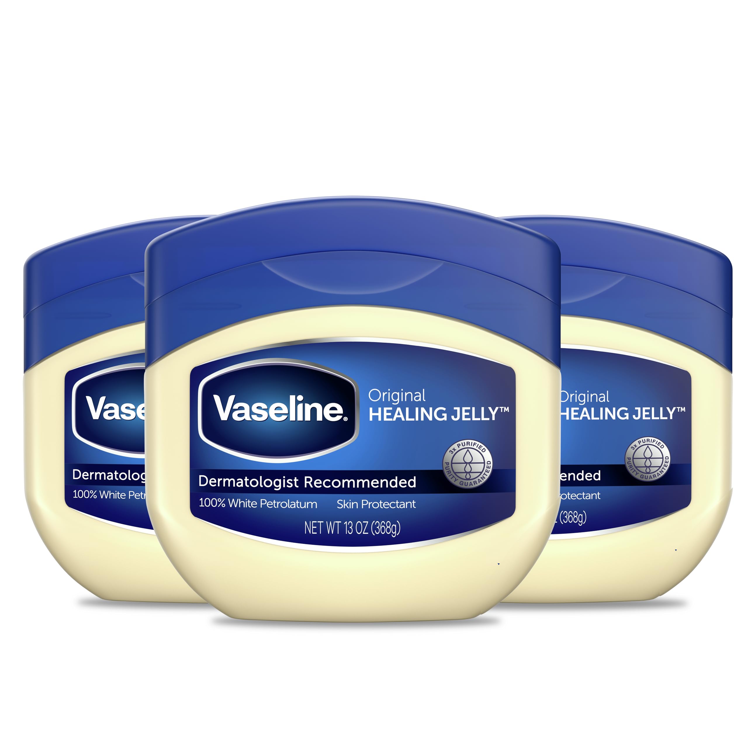 Vaseline Petroleum Jelly Original 3-Pack for Dry Skin Relief | Intensive Moisturizing Body Lotion with Cocoa Butter | Perfect for Daily Skin Care, Cracked Heels & Lip Balm | Hydrating Lotion for Face, Hands & Body