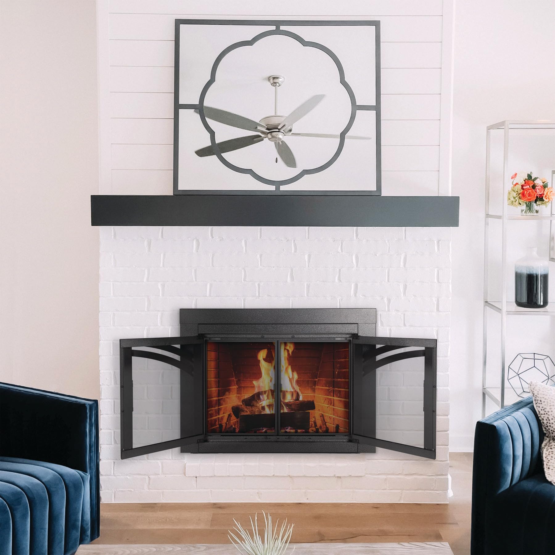 Pleasant Hearth Axel Collection Fireplace Glass Door - Heavy Duty Tempered Glass Fireplace Screen for Wood Burning Stoves & Fire Pits - Perfect for Living Room, Patio, and Outdoor Fireplace Safety