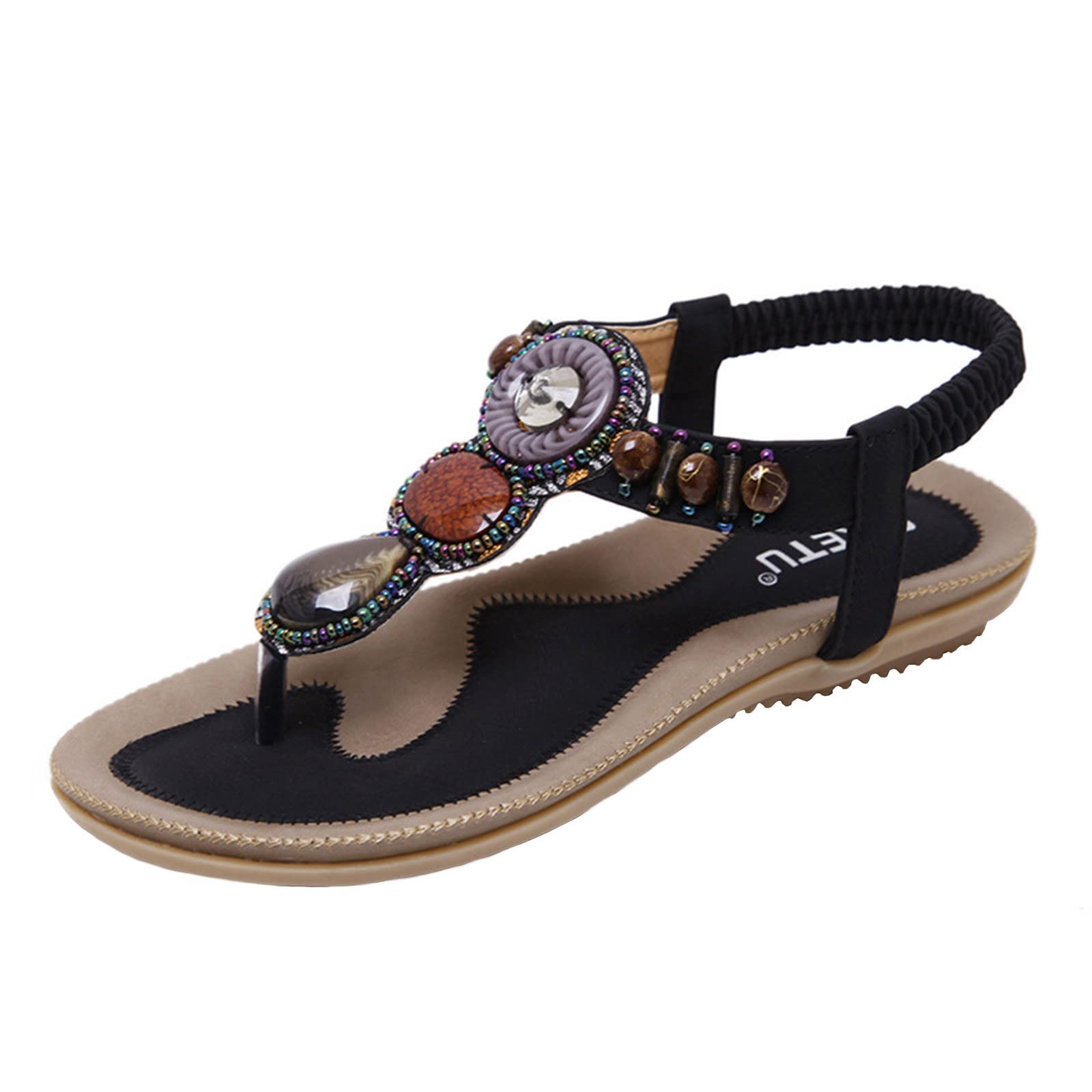 Women's Rhinestone Slip-On Flat Sandals - Bohemian Style Crystal Thong Sandals for Beach, Party & Summer Outfits