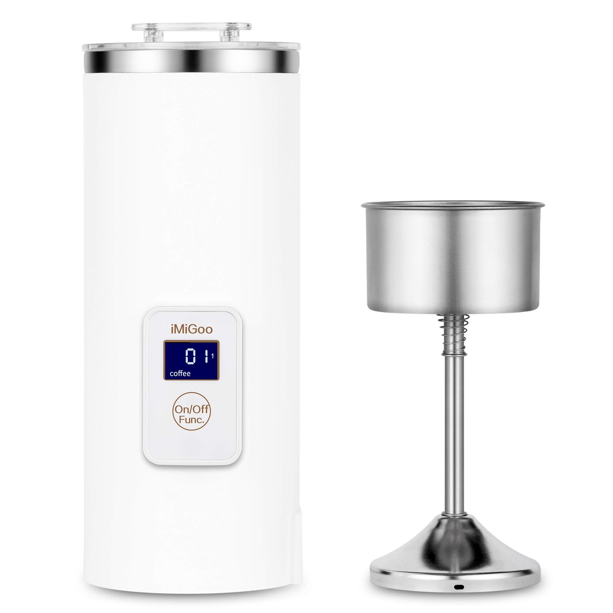iMiGoo 8oz Portable Electric Coffee Maker & Tea Kettle - Stainless Steel Single Cup Percolator - 110-120V AC Fast Heating - Perfect for Office, Travel & Camping - White