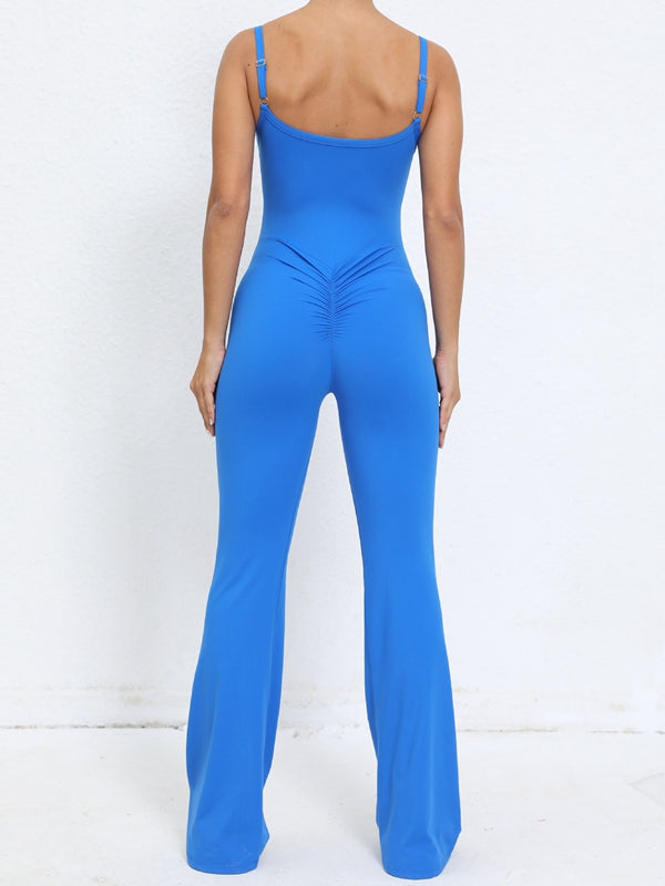 ZASUWA Women's Scrunch Bum Flare Jumpsuit - Sexy High Waisted Wide Leg Romper for Date Night & Summer Outfits