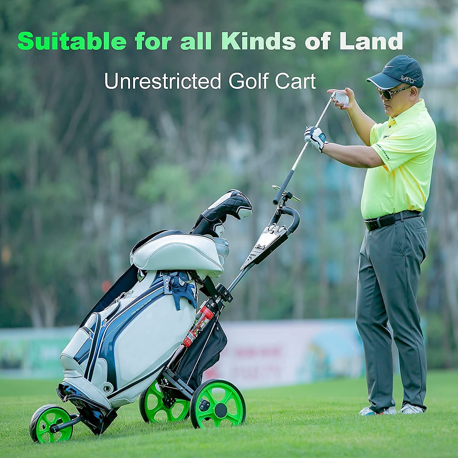 **Lakehood 3-Wheel Golf Push Cart - Lightweight Folding Golf Pull Cart for Clubs & Bags, with Scorecard Holder, Phone Holder & Storage Bag - Perfect for Golf Courses & Practice Ranges**