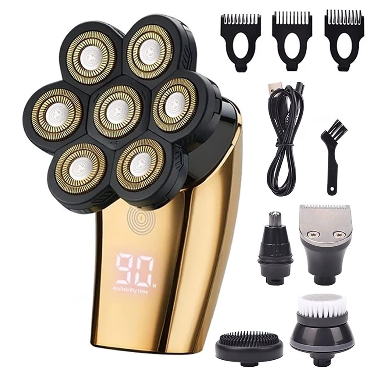 5-in-1 Electric Razor for Men - 7 Blade Beard Trimmer & Clipper with LED Display | IPX6 Waterproof Shaving Machine | Perfect for Home Barbering, Travel & Daily Grooming
