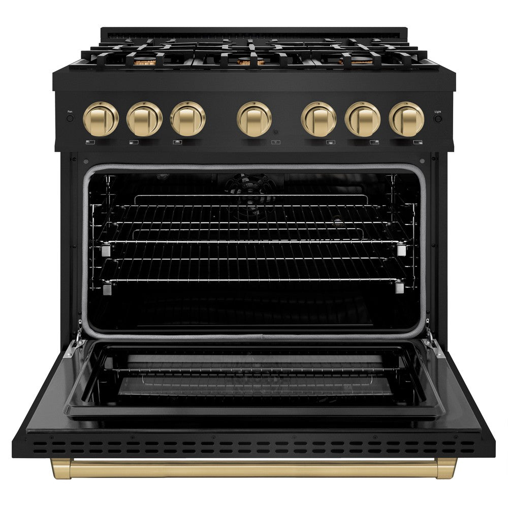 ZLINE Autograph Edition 36-Inch Dual Fuel Range - 5.2 cu.ft Capacity, 6-Burner Gas Cooktop & Electric Convection Oven - Black Stainless Steel with Champagne Bronze Accents (HDRBZ 36 CB) - Perfect for Gourmet Kitchens & Professional Home Chefs