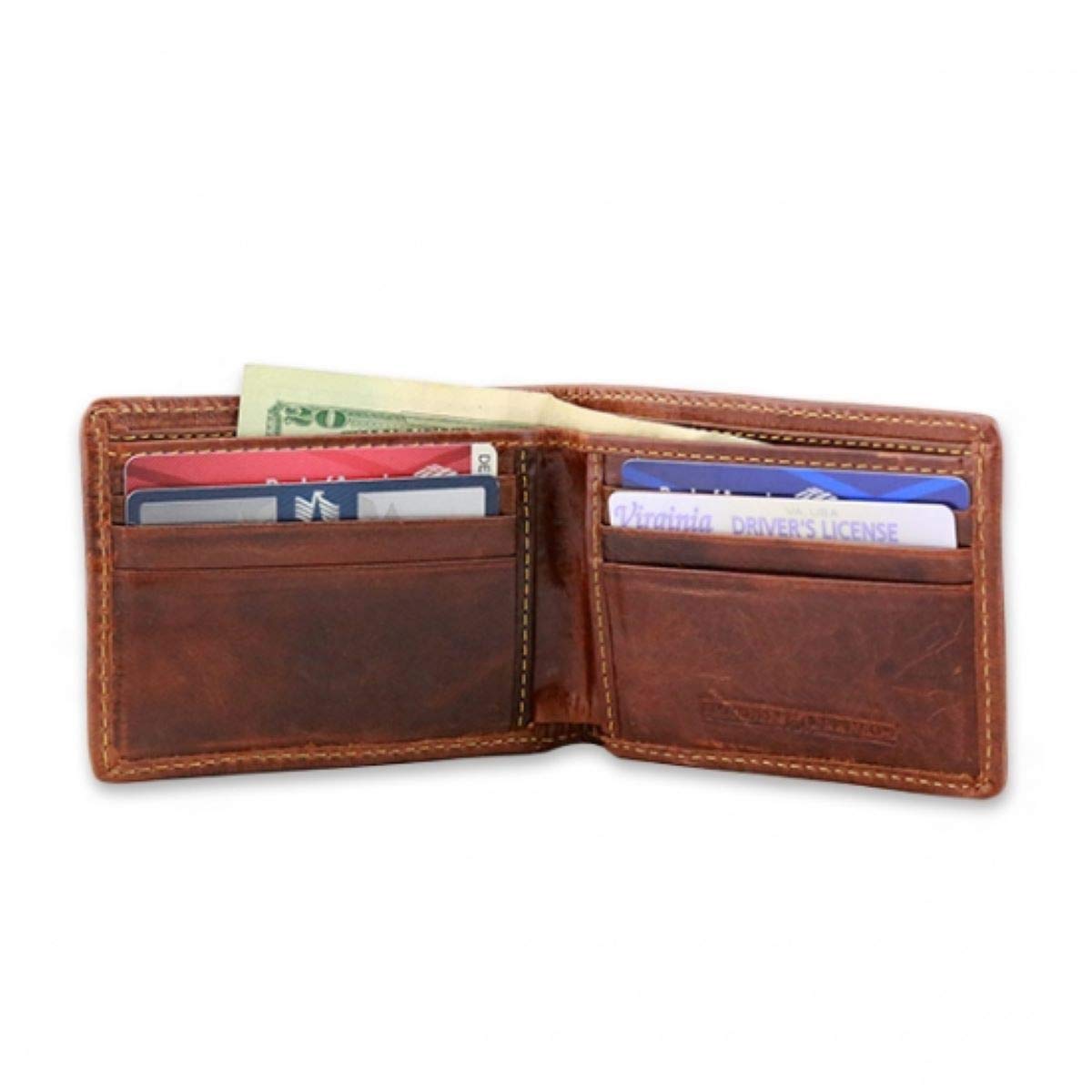 Smathers & Branson American Flag Needlepoint Bi-Fold Leather Wallet for Men - Patriotic RFID Blocking Genuine Leather Billfold - Perfect for Everyday Carry, Travel & Gifting
