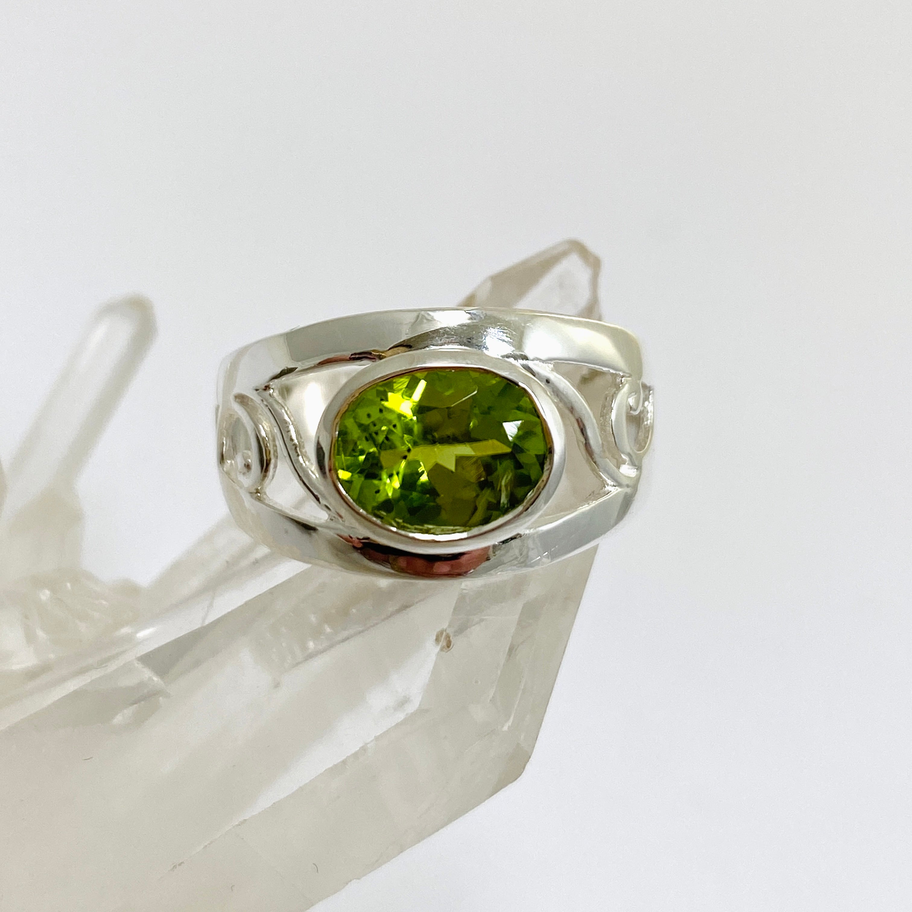 Peridot Oval Faceted Boho Ring for Women - Handmade Sterling Silver Bohemian Jewelry - Perfect for Casual Wear, Parties & Gift Giving