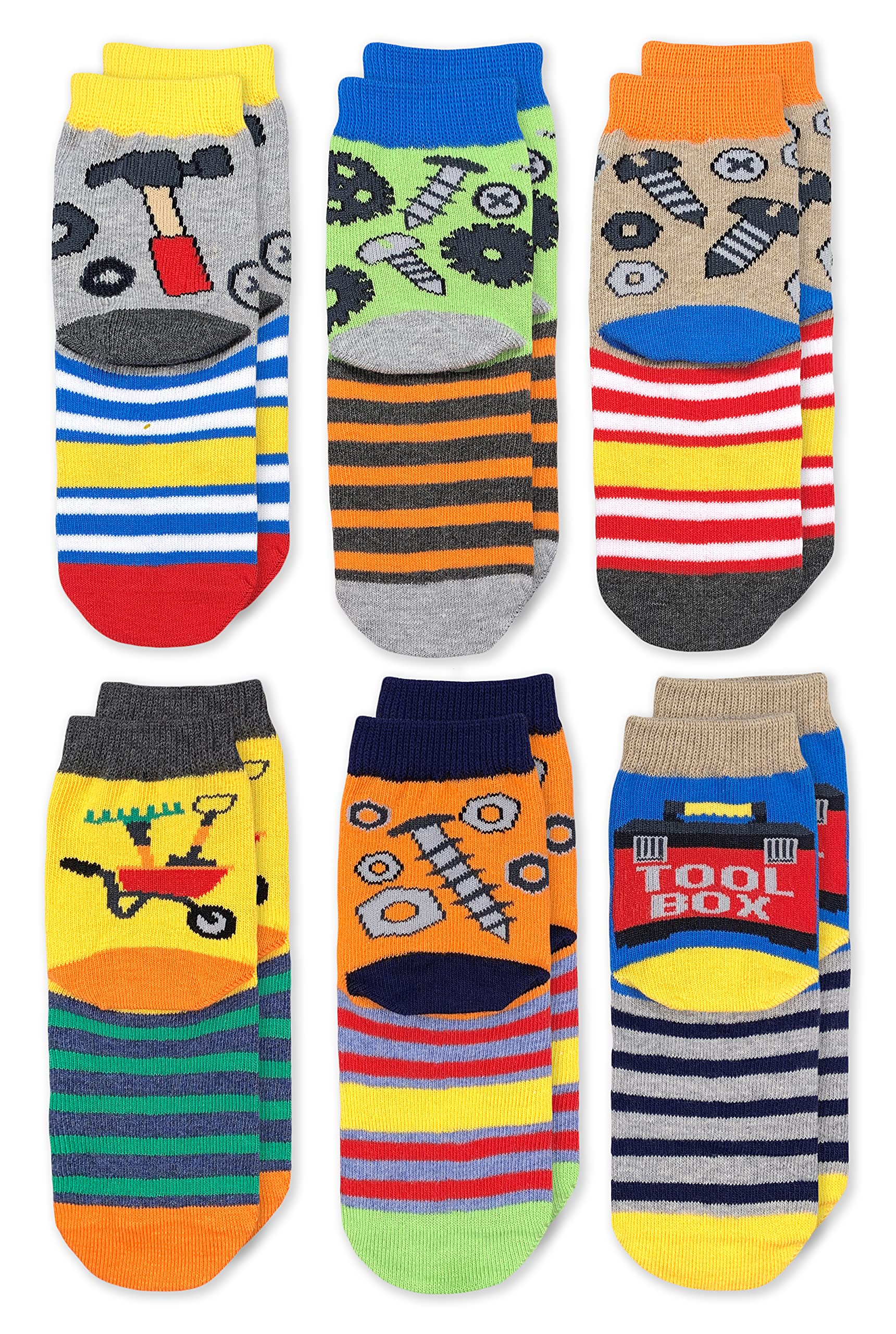 Jefferies Boys' Crew Socks 6-Pack - Fun Tools Pattern Cotton Socks for Kids - Perfect for School, Play & Everyday Wear