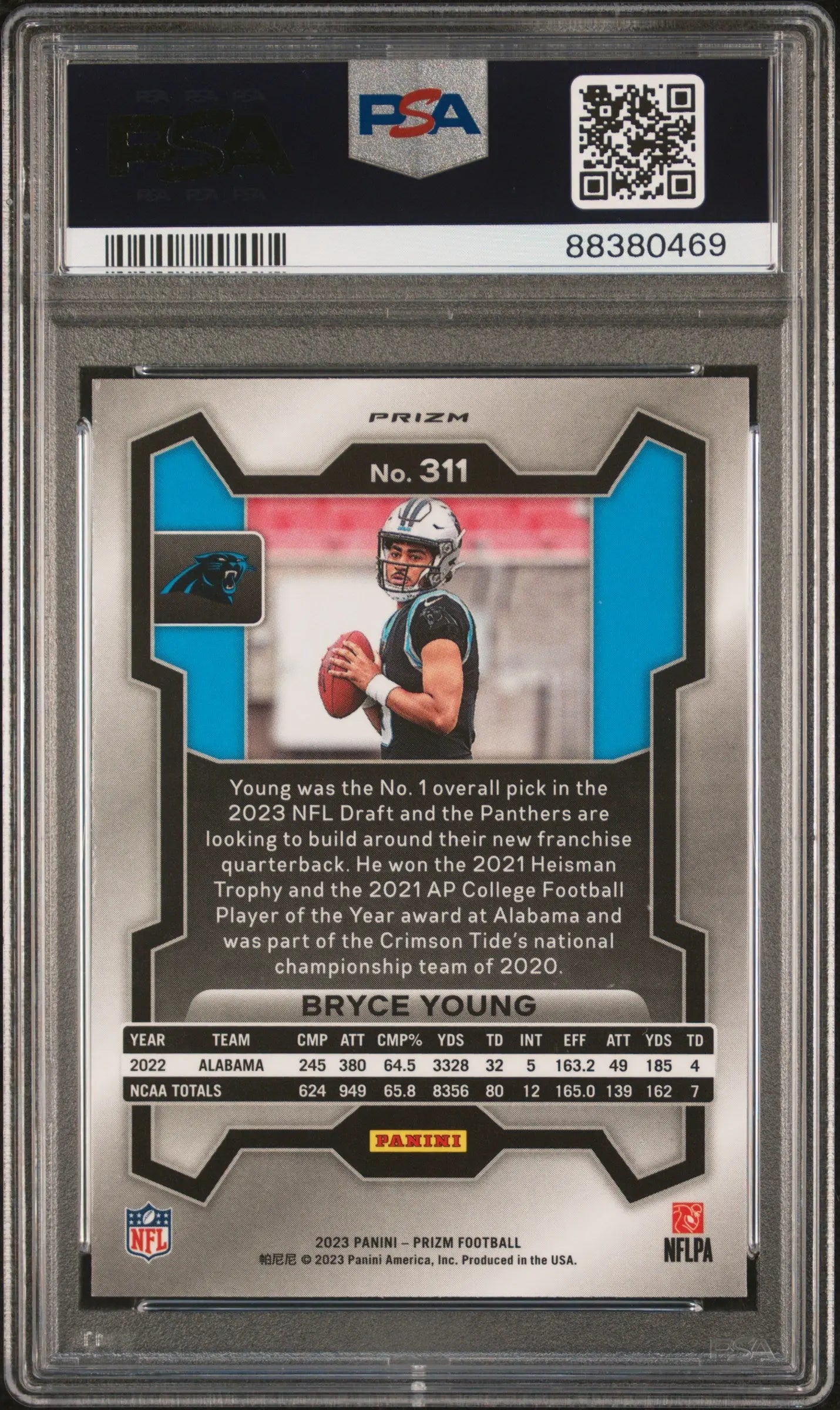 2023 Panini Prizm PSA 10 Bryce Young Rookie Card Black/White Checker Prizm #311 - Perfect for Football Card Collectors & Sports Memorabilia Enthusiasts
