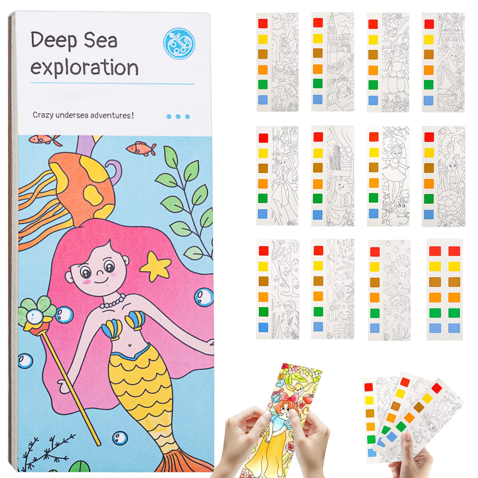 Portable Watercolor Painting Book for Kids - Travel-Friendly Pocket Watercolor Kit with Bookmarks, Creative Art Supplies for Children (Deep Sea Theme) | Perfect for Travel, School Art Projects & DIY Crafts