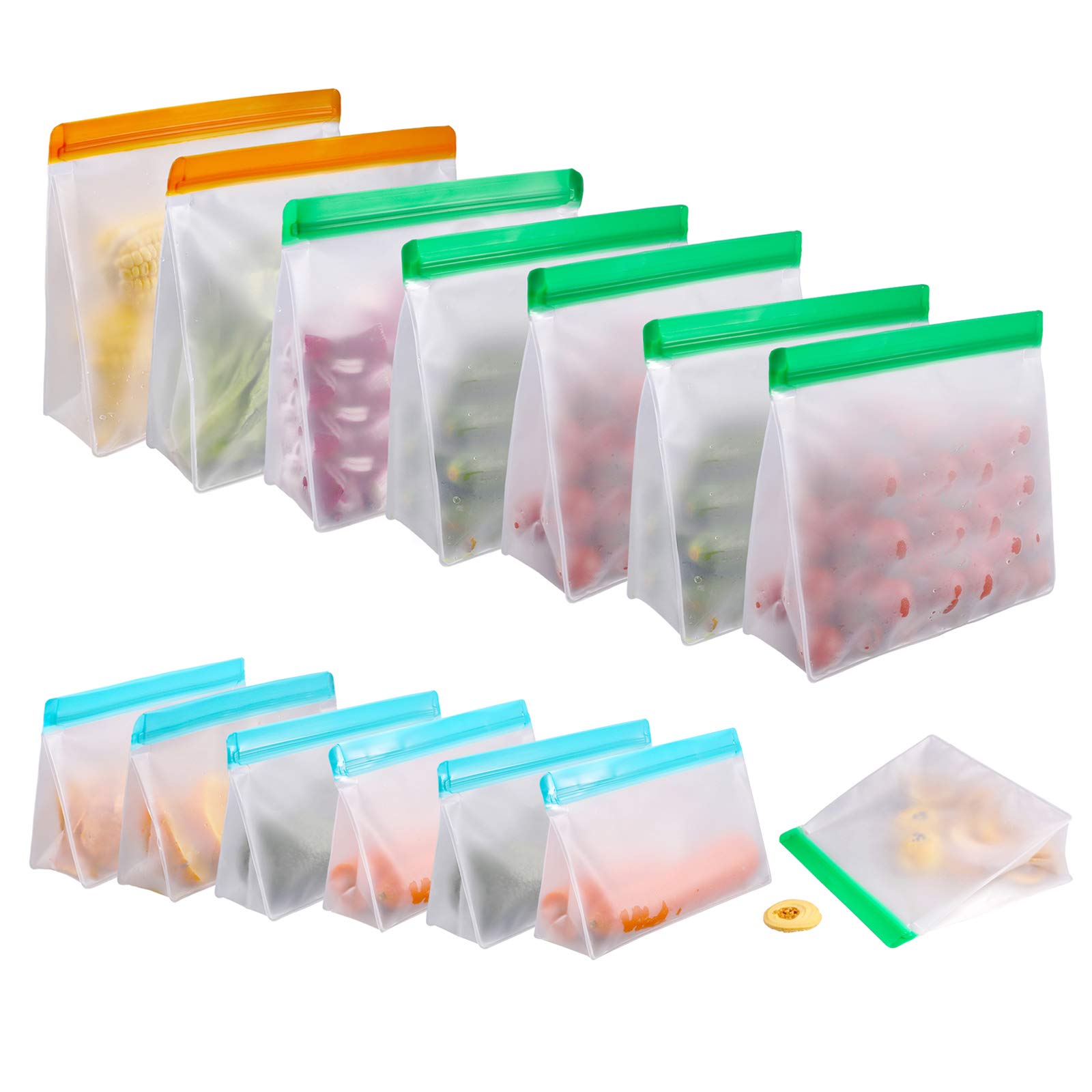 UXIAN 14 Pack Reusable Food Storage Bags - 2 Gallon Freezer Bags + 6 Sandwich & 6 Snack Bags | FDA Approved, Leakproof, BPA Free | Perfect for Meal Prep, Leftovers, Fruits, Meat, Cereal & Snacks | Ideal for Home, Office & Travel Use
