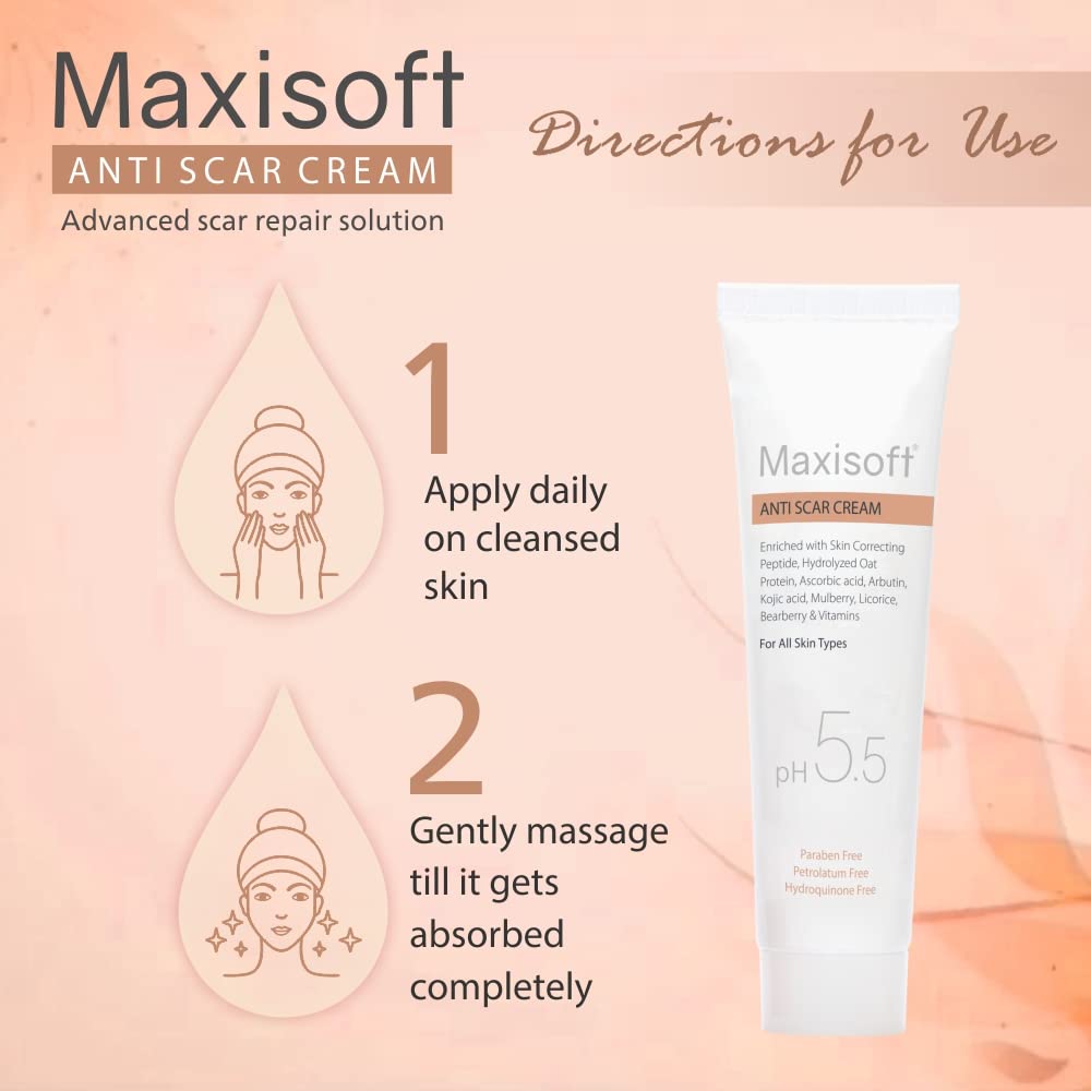 Maxisoft Anti Scar Cream for Acne & Pimple Removal - Dark Spot Corrector, Pigmentation & Blemish Treatment - pH Balanced Facial Cream (25g) - Perfect for Post-Acne Care & Daily Skin Brightening