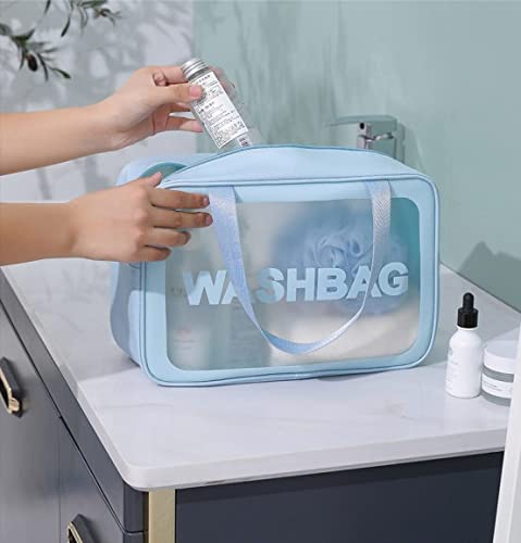 Eopzo 3-Piece Waterproof Makeup Pouch Set - Travel Toiletries Organizer Bag for Cosmetics & Skincare - Portable Wash Bag with Zipper Closure - Ideal for Women's Travel, Gym & Bathroom Storage (Sky Blue)
