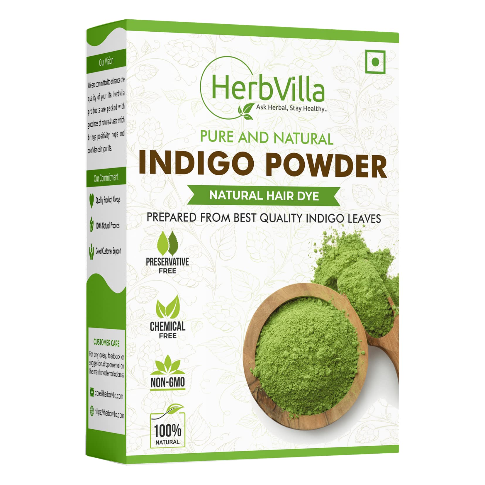 Herbalvilla 100% Natural Indigo Powder for Hair Dye - 200g | Safe & Chemical-Free Black Hair Coloring | Perfect for DIY Hair Care & Natural Beauty Treatments