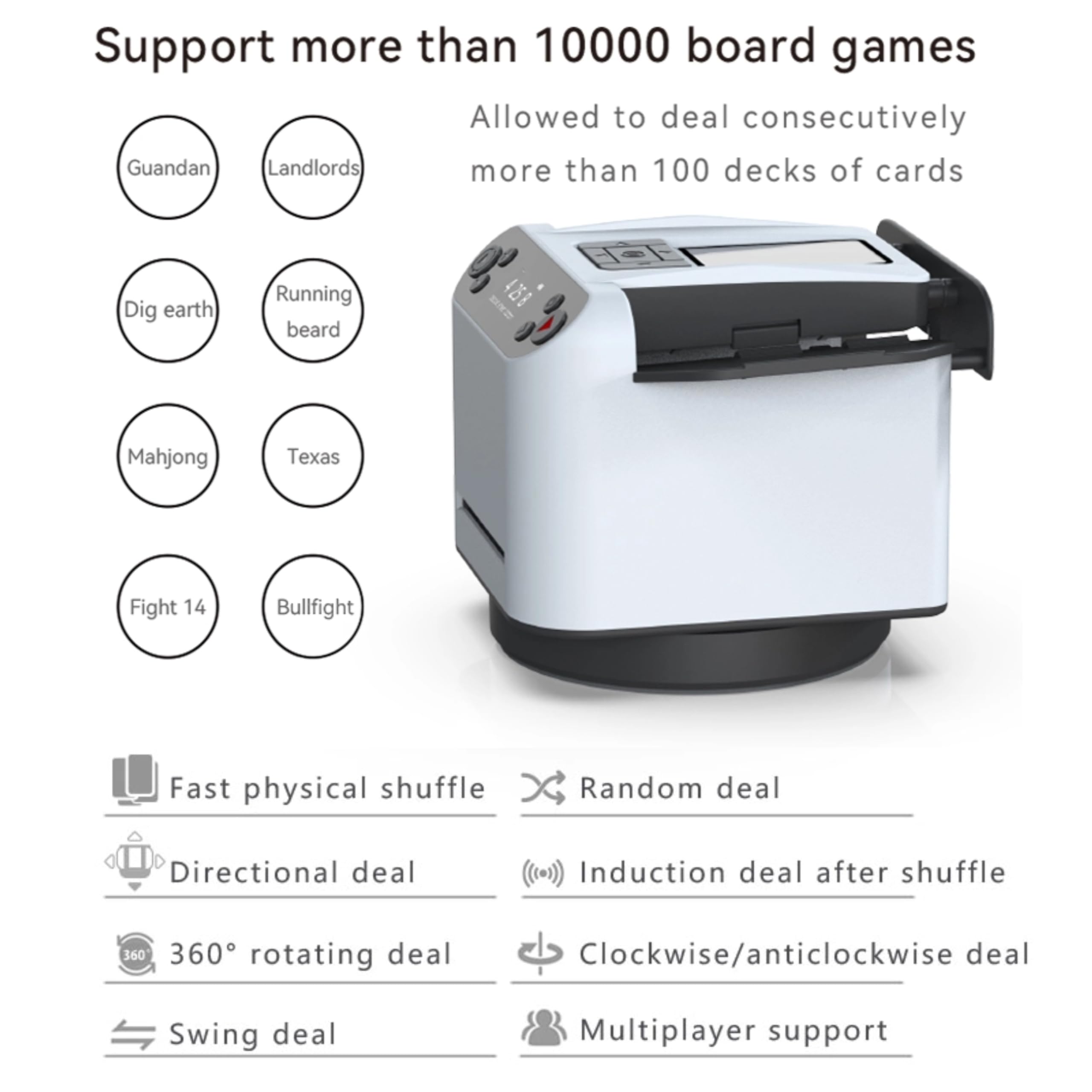 5th Generation Automatic Card Shuffler & Dealer Machine - 360° Rotating Function for Fast, Accurate Card Dealing | Perfect for Poker, UNO, Blackjack & Family Game Nights | Casino-Style Home Entertainment & Party Games Accessory