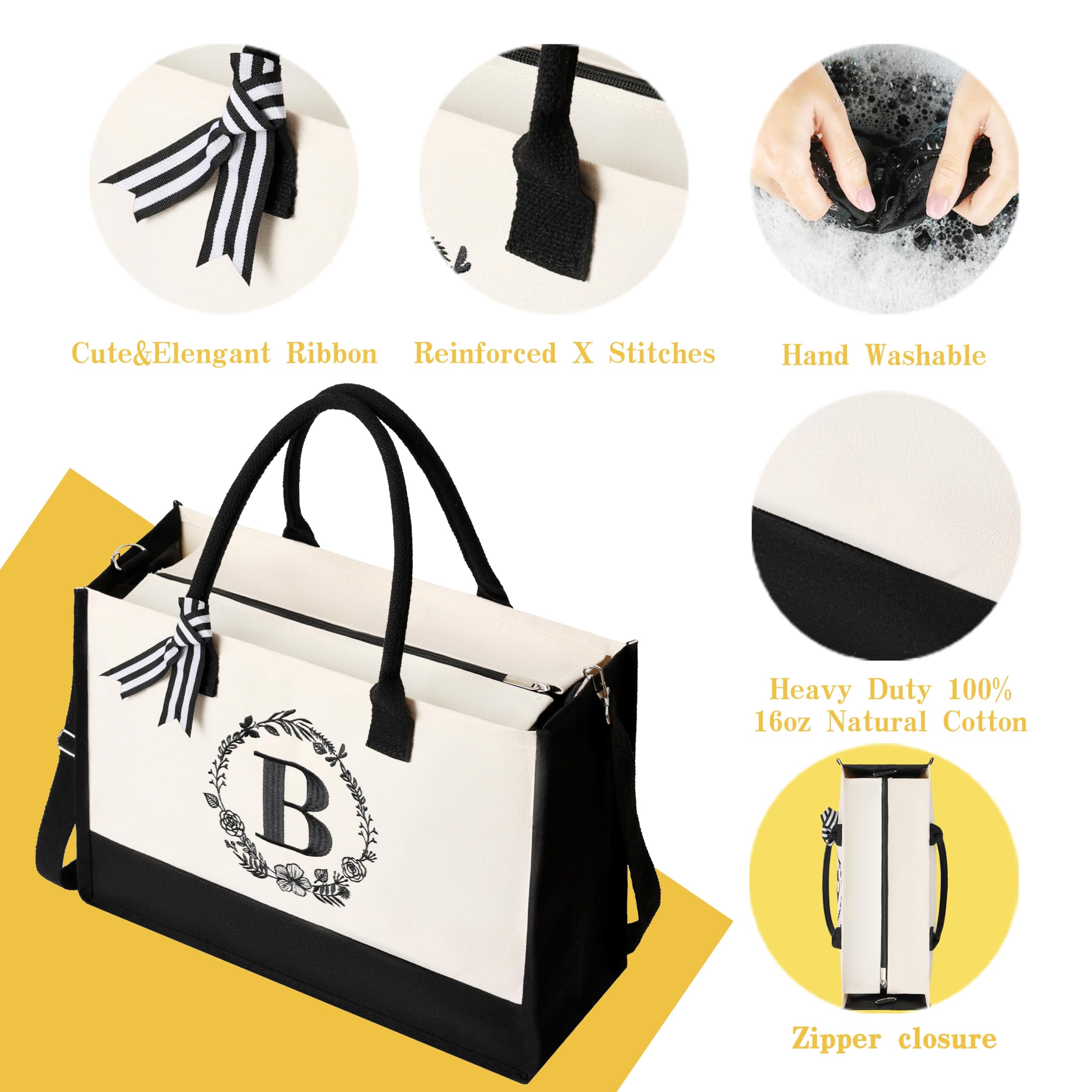 Personalized Tote Bags for Women with Zipper - Custom Initial Monogrammed Handbags for Work, Travel & Shopping - Stylish Durable Shoulder Bags for Everyday Use
