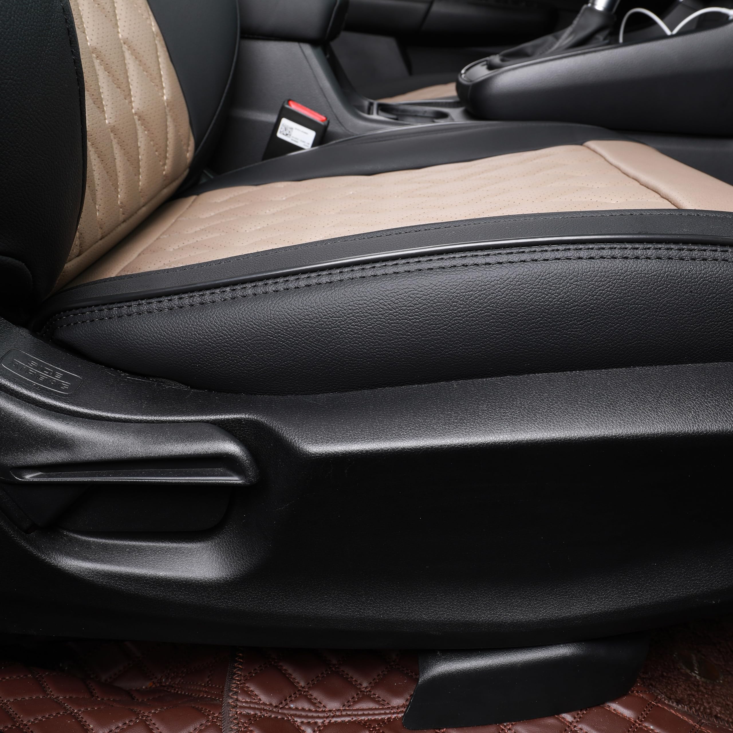 Premium Leather Car Seat Covers for Subaru Forester 2019-2024 - Custom Fit Full Set in Sand Beige/Black | Waterproof & Anti-Slip Protection | Perfect for Road Trips, Camping & Daily Commute