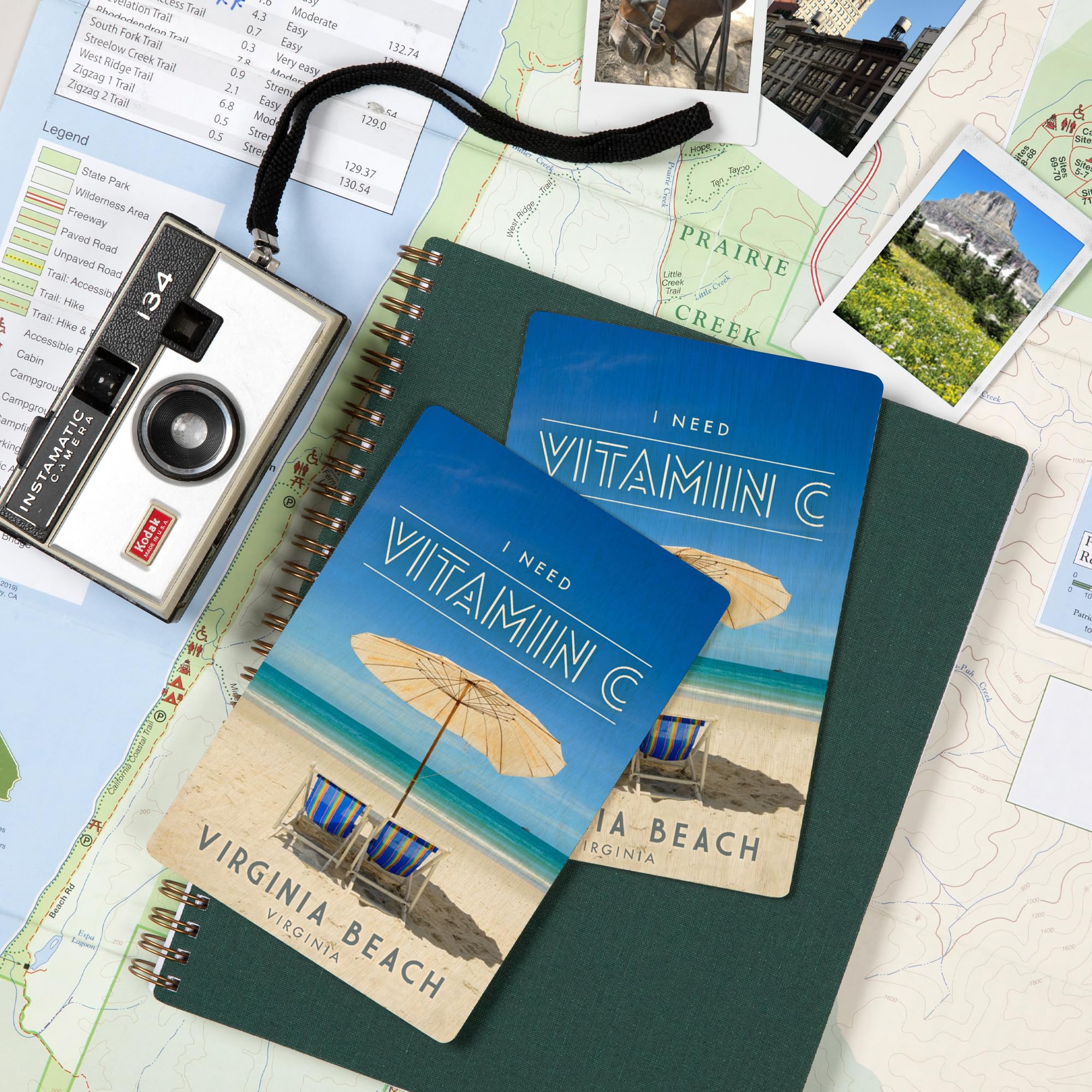 Virginia Beach Vitamin C Postcards - 4x6 Birch Wood Stationary Set (2-Pack) - Rustic Coastal Home Wall Decor for Beach Houses, Vacation Rentals & Coastal Theme Rooms