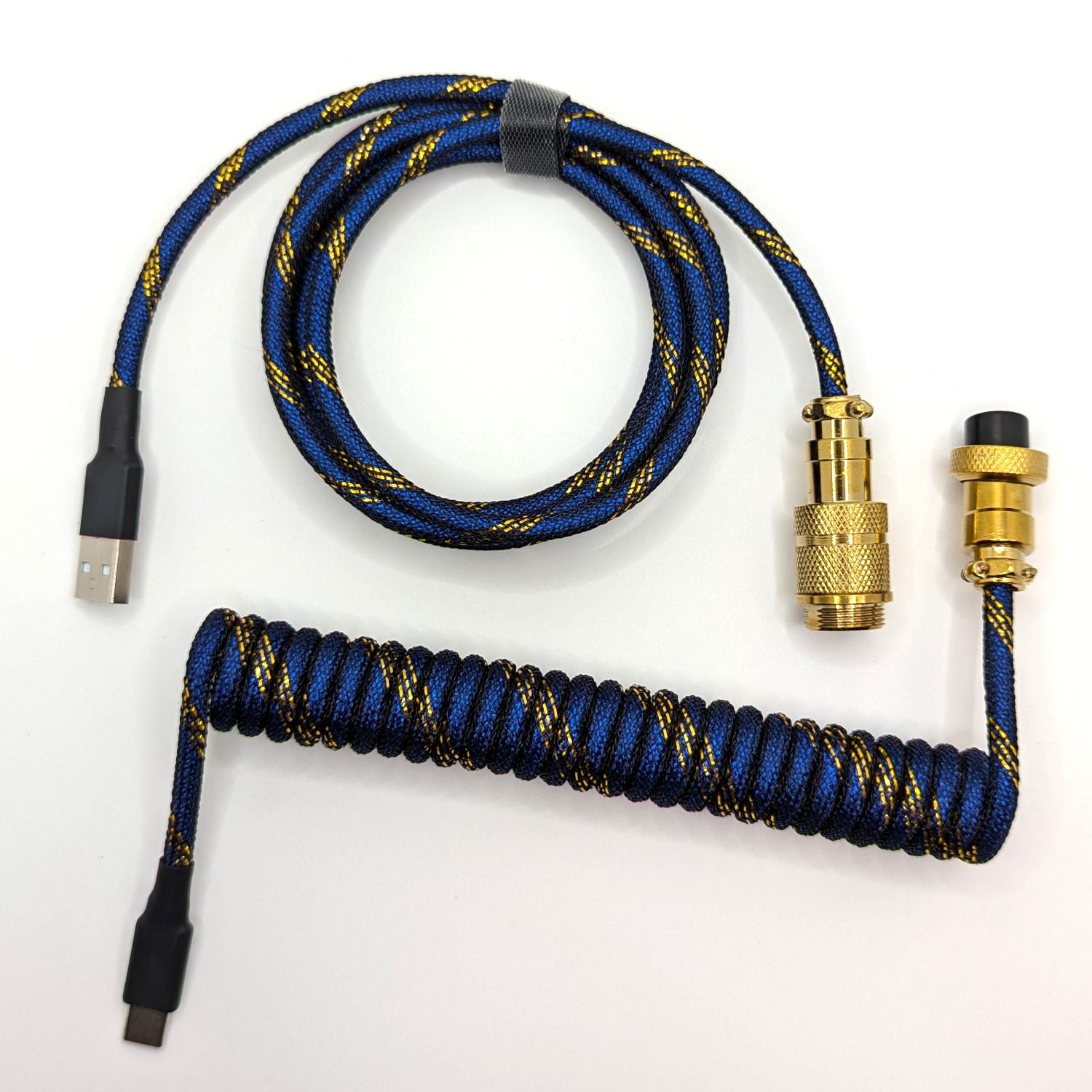 Premium Coiled USB Keyboard Cable - Blue Samurai Design for Mechanical Keyboards | Gaming & Office Setup Accessory