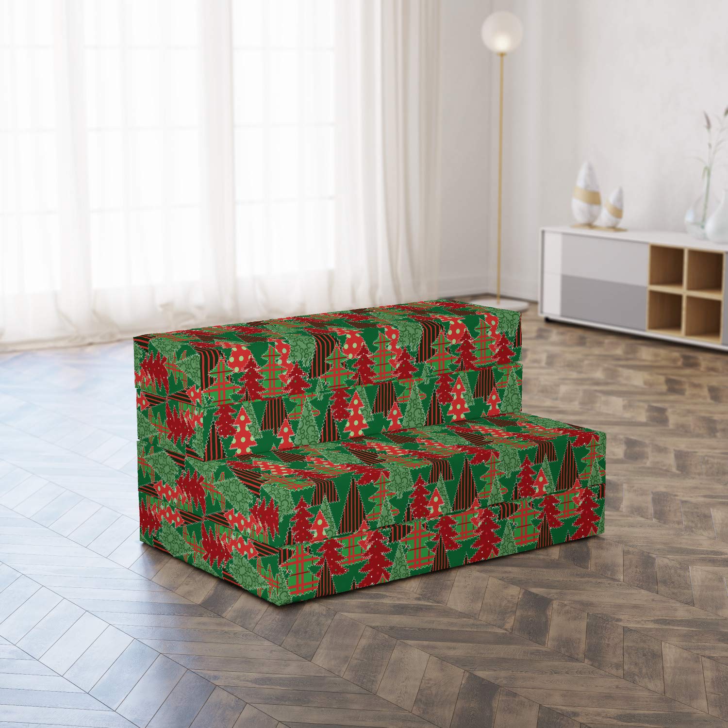 Ambesonne Christmas Foldable Mattress - Tree Pines Swirl Dot Design - 74.8