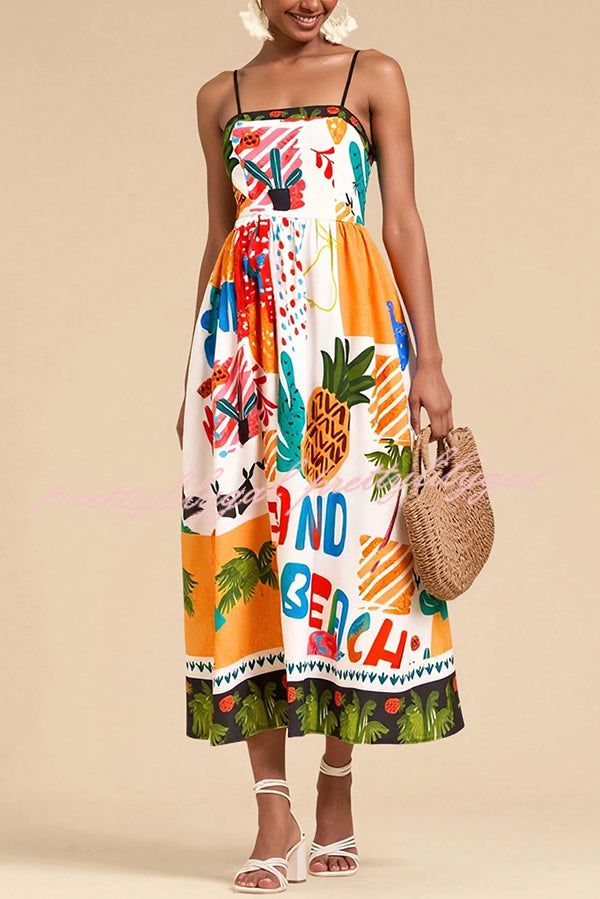 Stylish Printed Sling Back Pleated Midi Dress for Women | Summer Vacation & Holiday Party Outfit | Perfect for Beach Getaways, Cocktail Events & Special Occasions